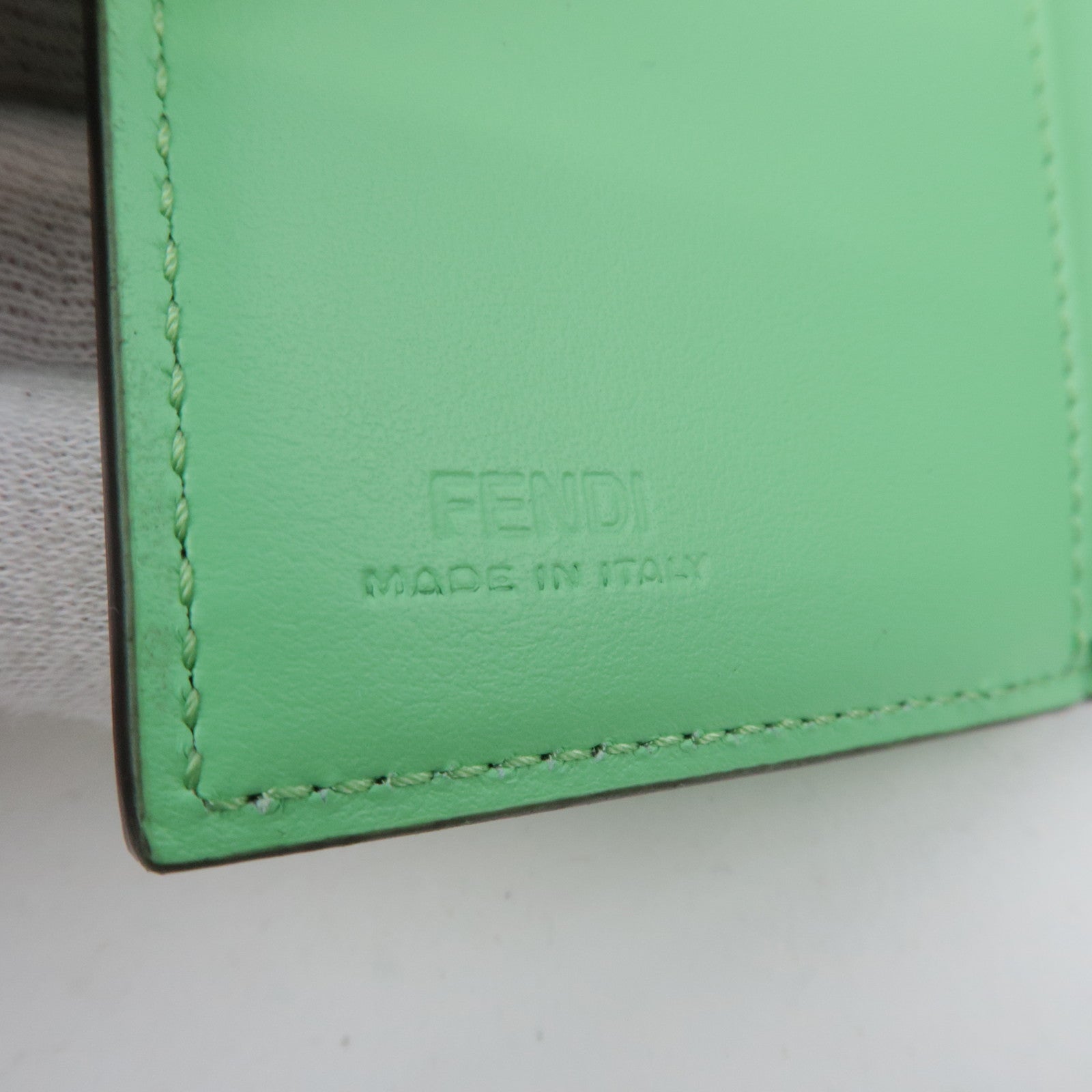FENDI Micro Baguette Tri Fold Shoulder Wallet Light Green 8M0482 *Box, Dust bag