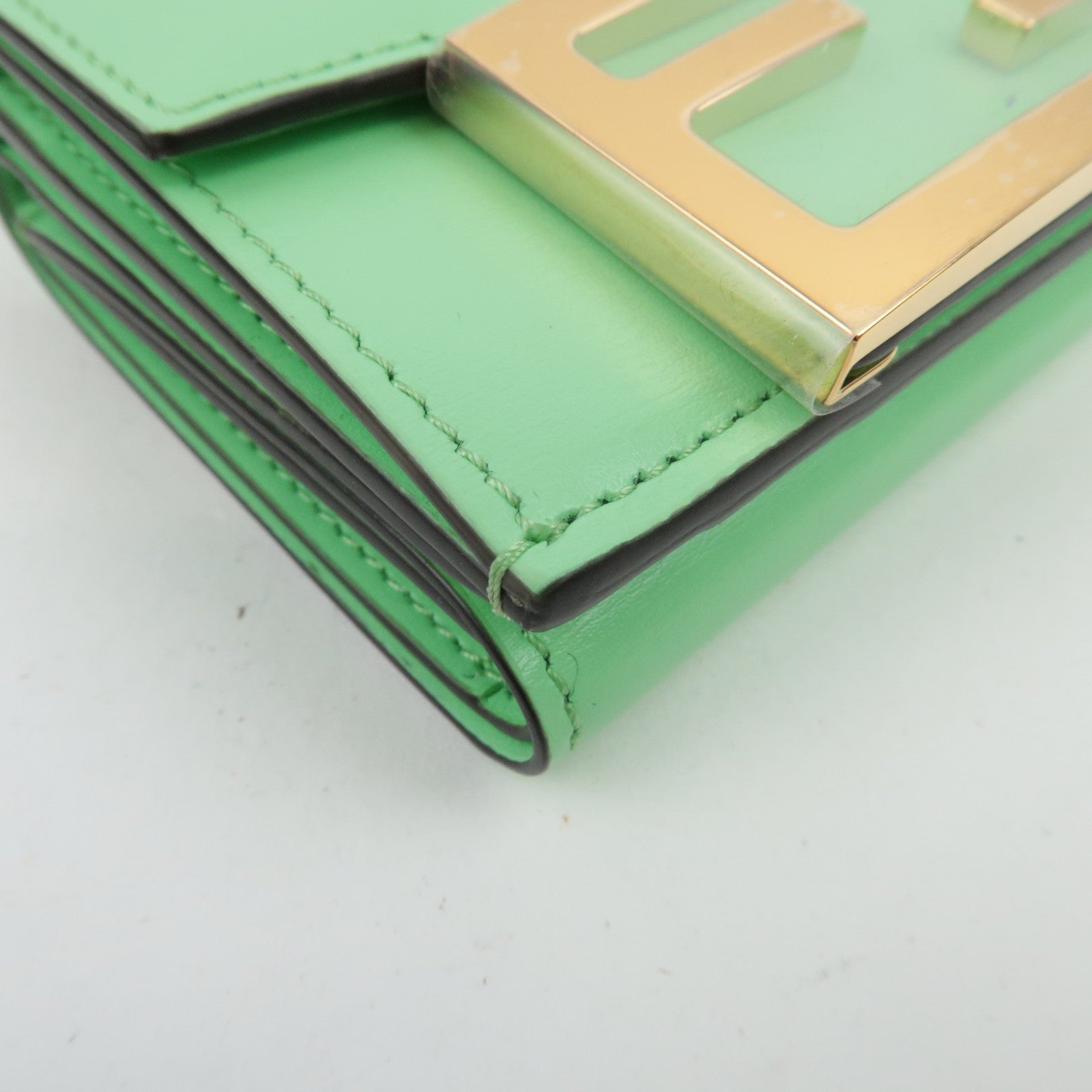 FENDI Micro Baguette Tri Fold Shoulder Wallet Light Green 8M0482 *Box, Dust bag