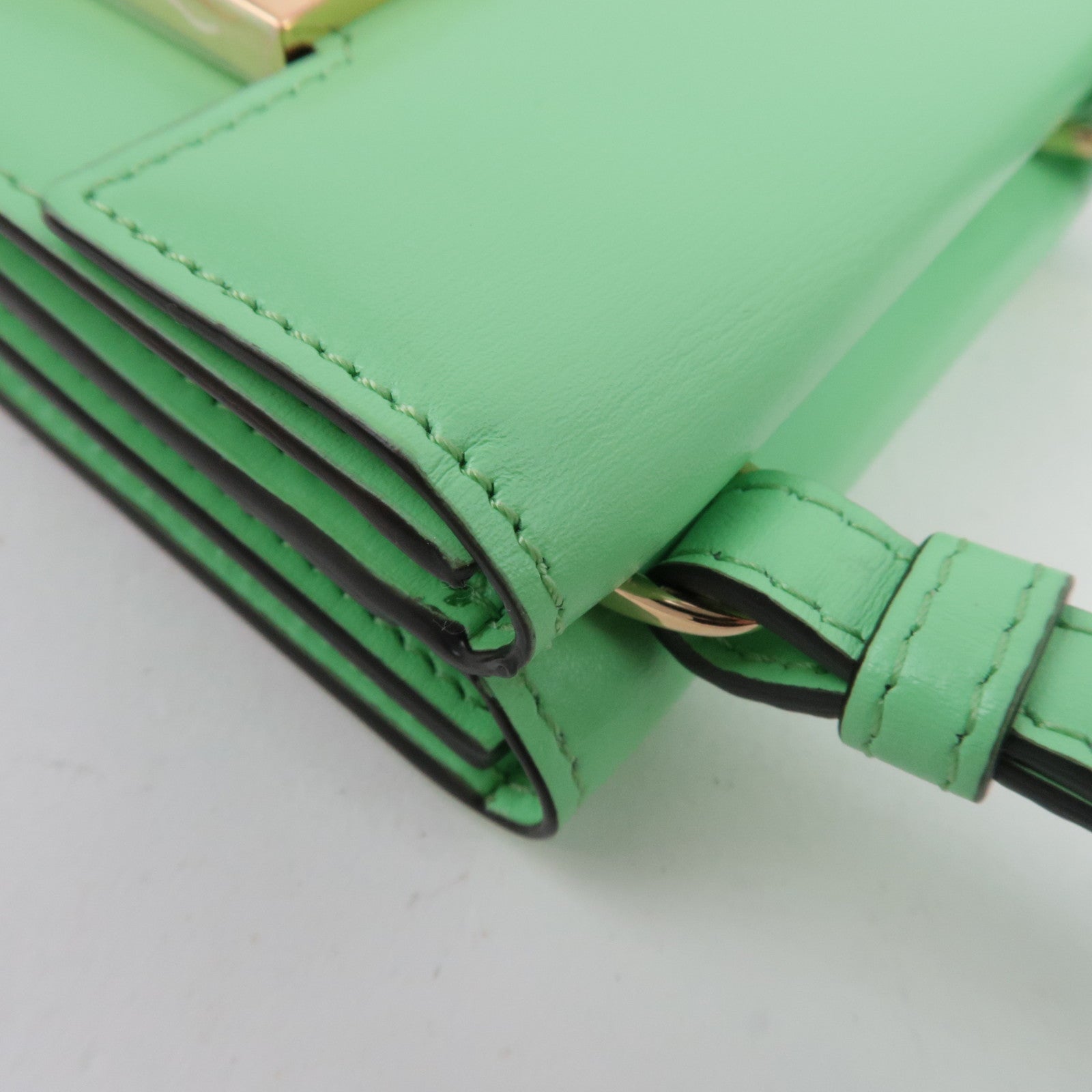 FENDI Micro Baguette Tri Fold Shoulder Wallet Light Green 8M0482 *Box, Dust bag