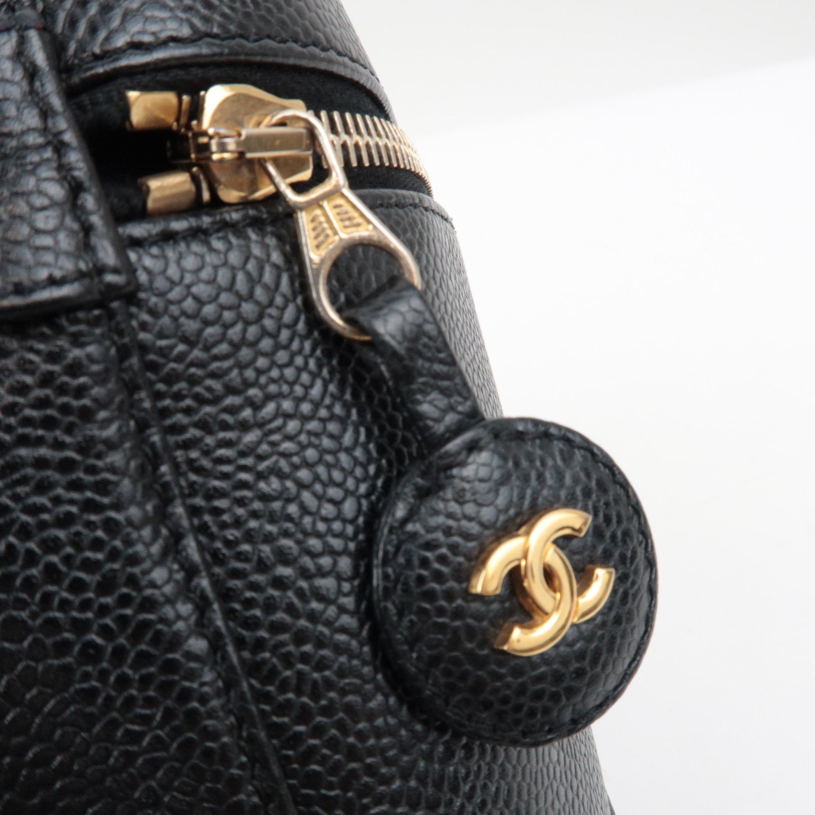 CHANEL Coco Mark Caviar Skin Vanity Bag Zwart Goud HDW A01998 