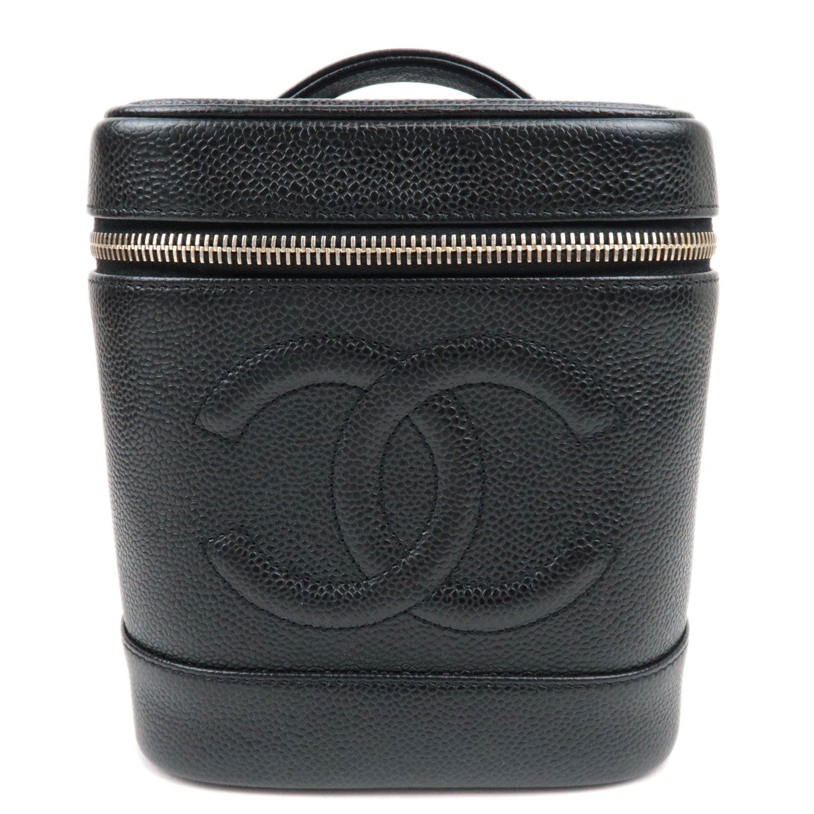 CHANEL Coco Mark Caviar Skin Vanity Bag Black Gold HDW A01998