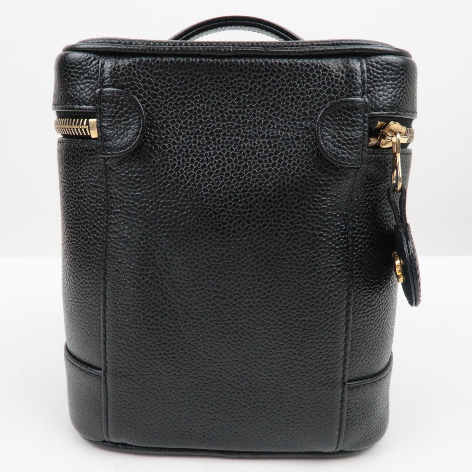 CHANEL Coco Mark Caviar Skin Vanity Bag Black Gold HDW A01998