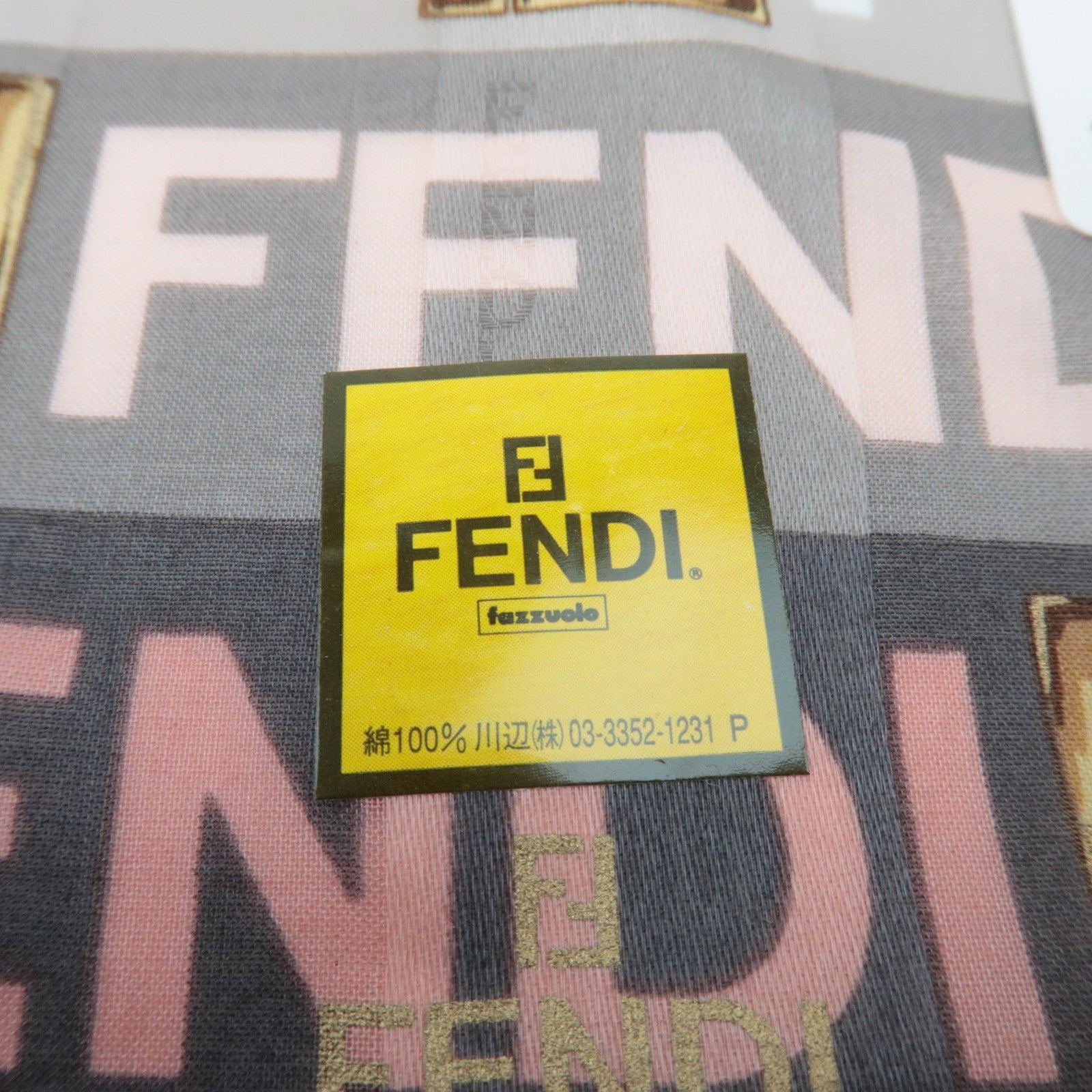 FENDI Logo Cotton 100% Big Scarf Handkerchief Pink White