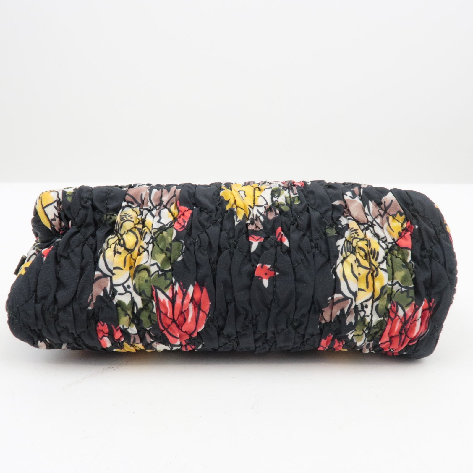 MIU MIU Nylon Bloemenprint Cosmetische Tas Zwart 