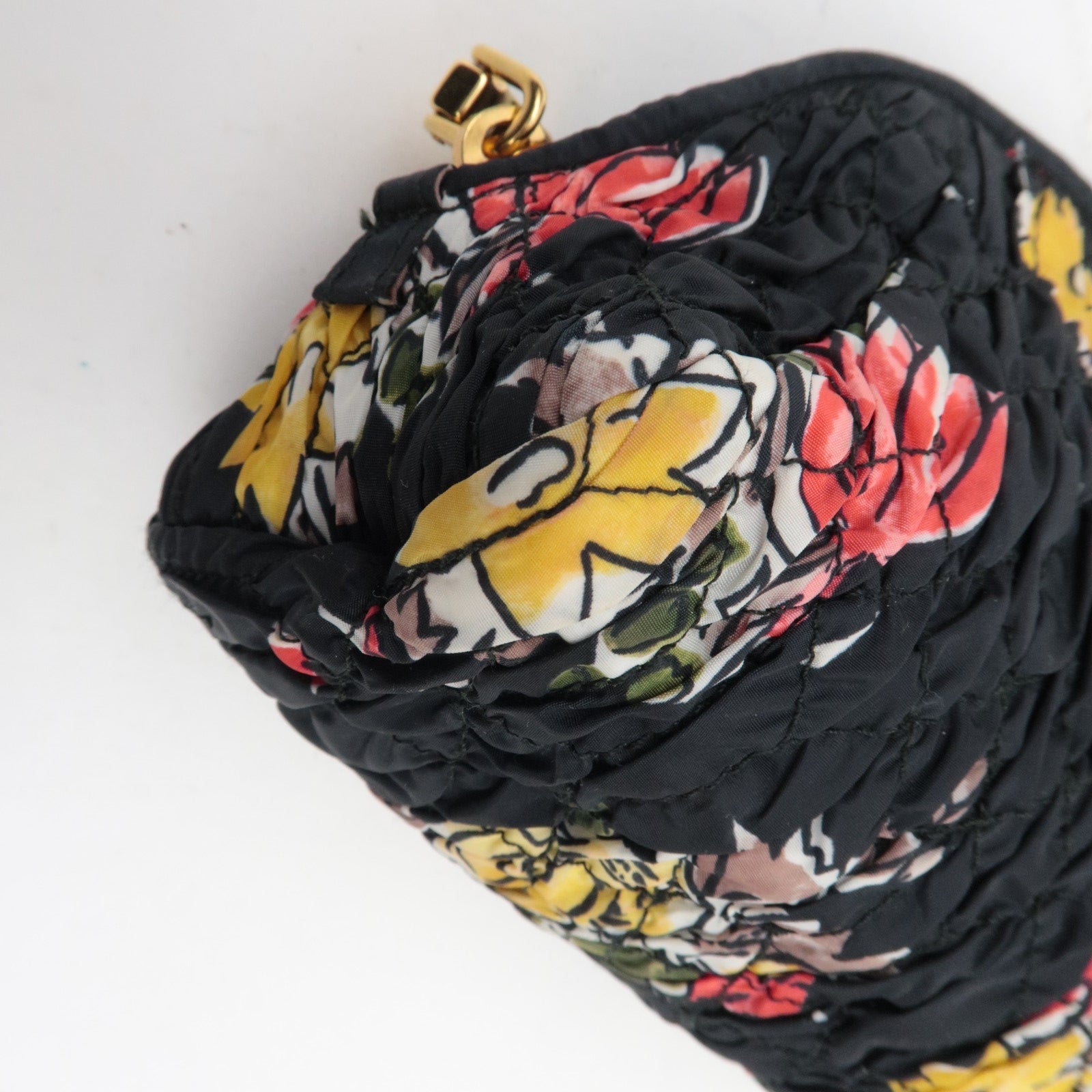 MIU MIU Nylon Bloemenprint Cosmetische Tas Zwart 