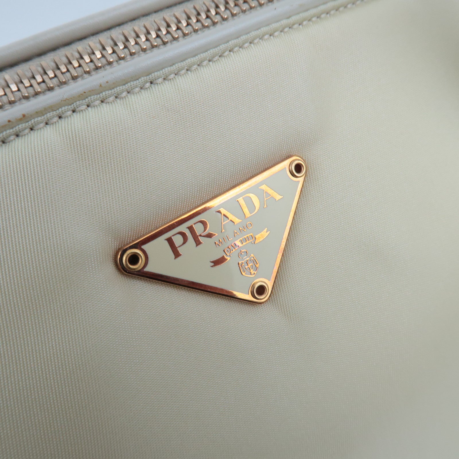 PRADA Nylon Leather Hand Bag Ivory BN0215 *Dust bag, Guarantee card