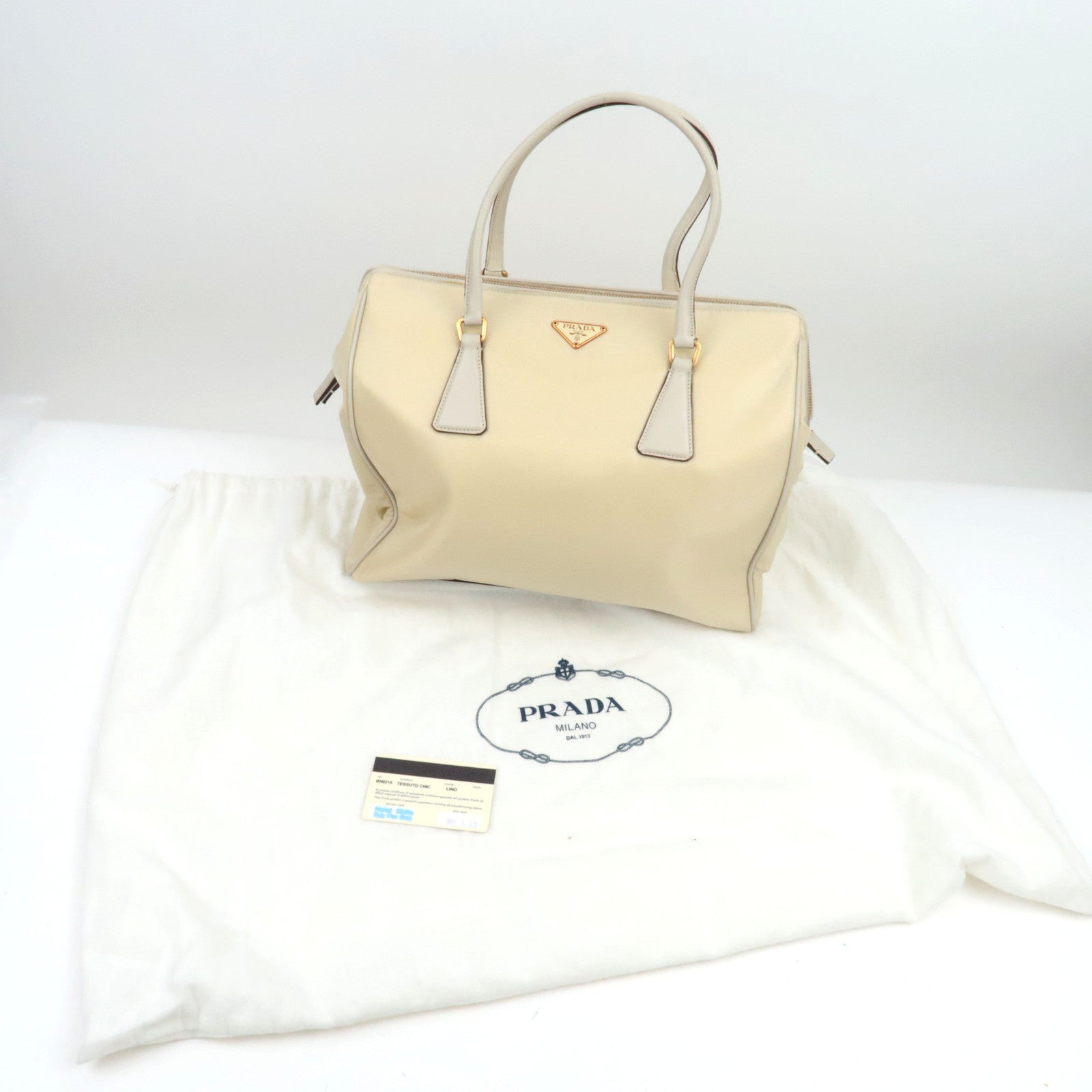 PRADA Nylon Leather Hand Bag Ivory BN0215 *Dust bag, Guarantee card