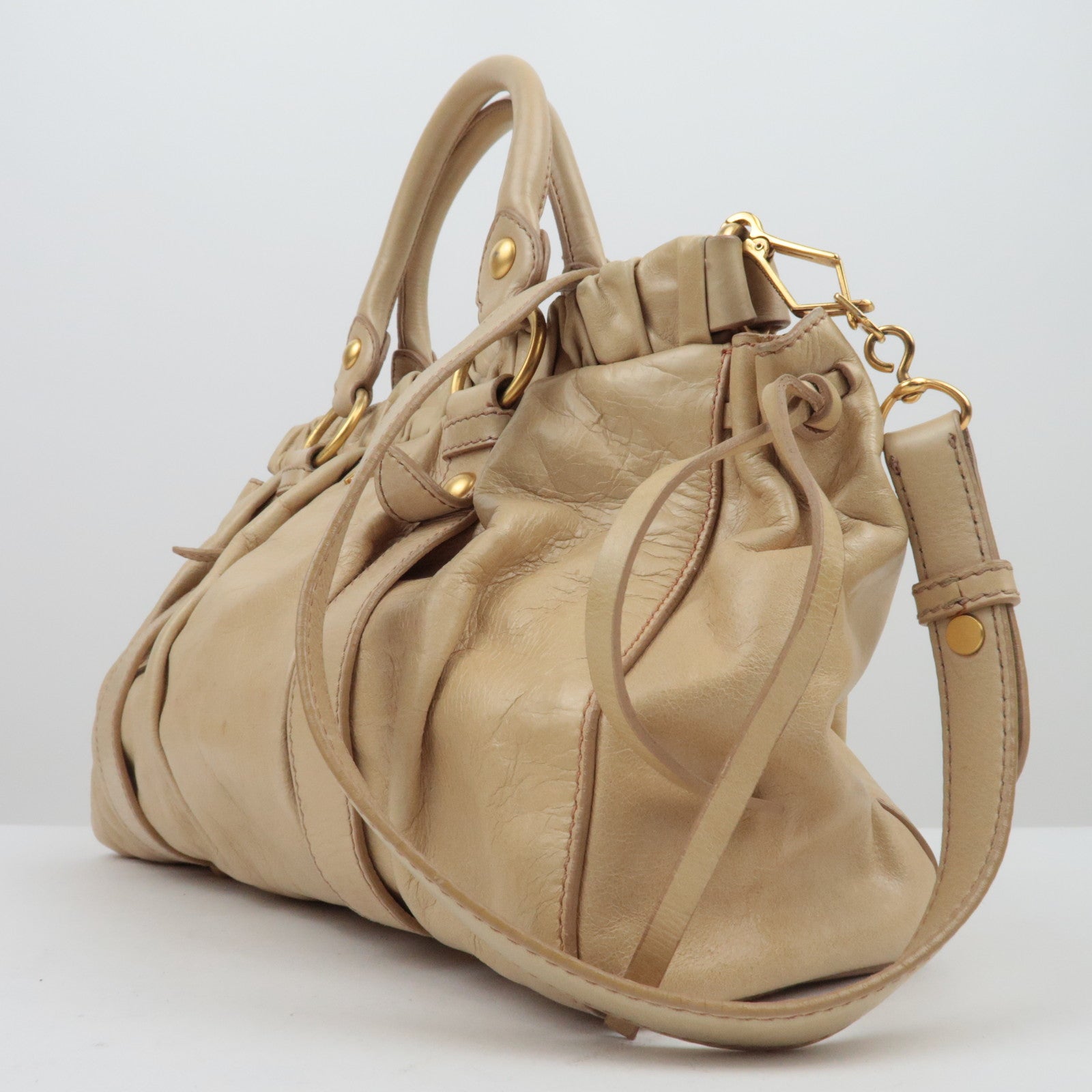 MIU MIU Leather 2way Bag Beige *Stofzak, Riem 