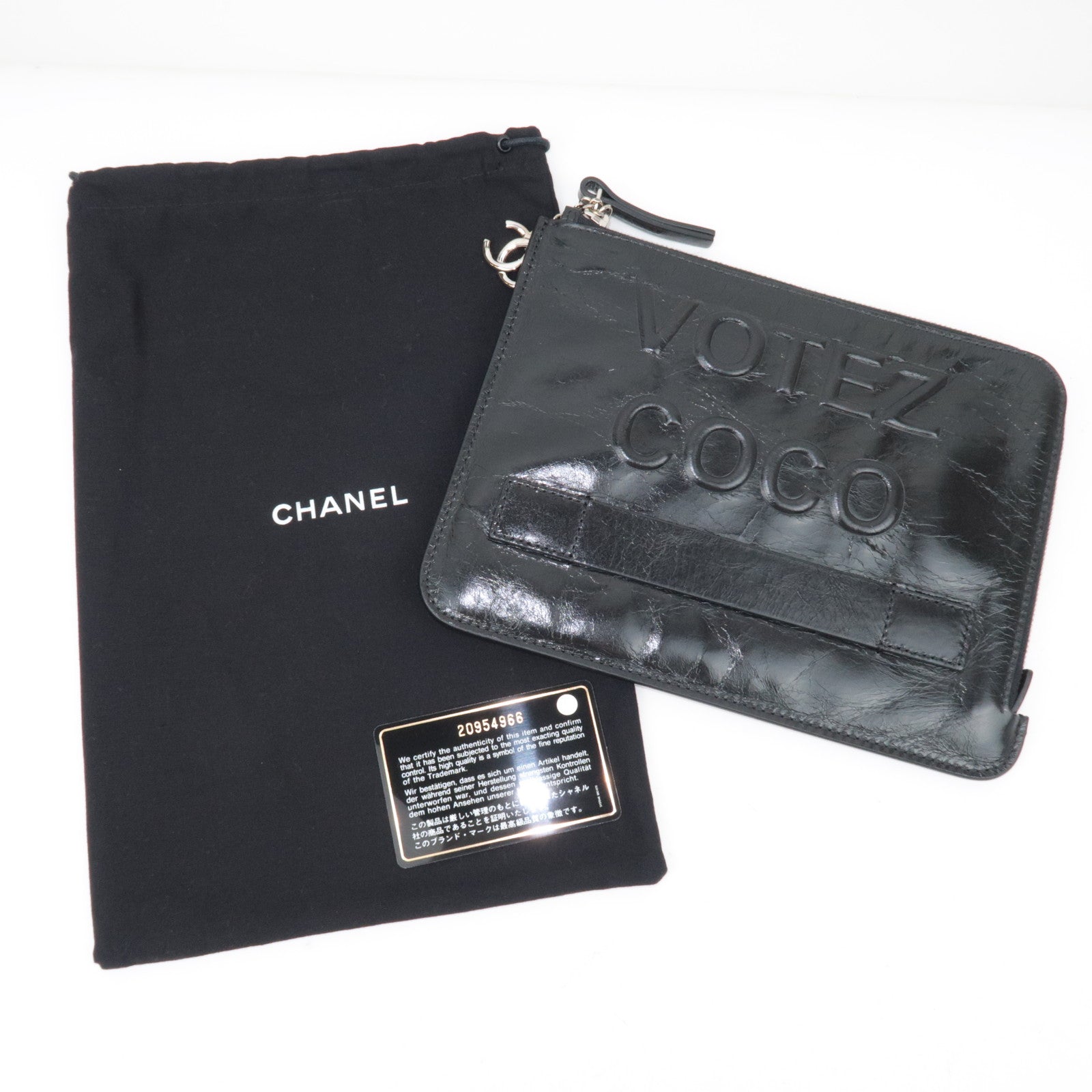 CHANEL VOTEZ COCO Clutch Bag Vintage Kalfsleer Zilver HDW *Stofzak, G-kaart 