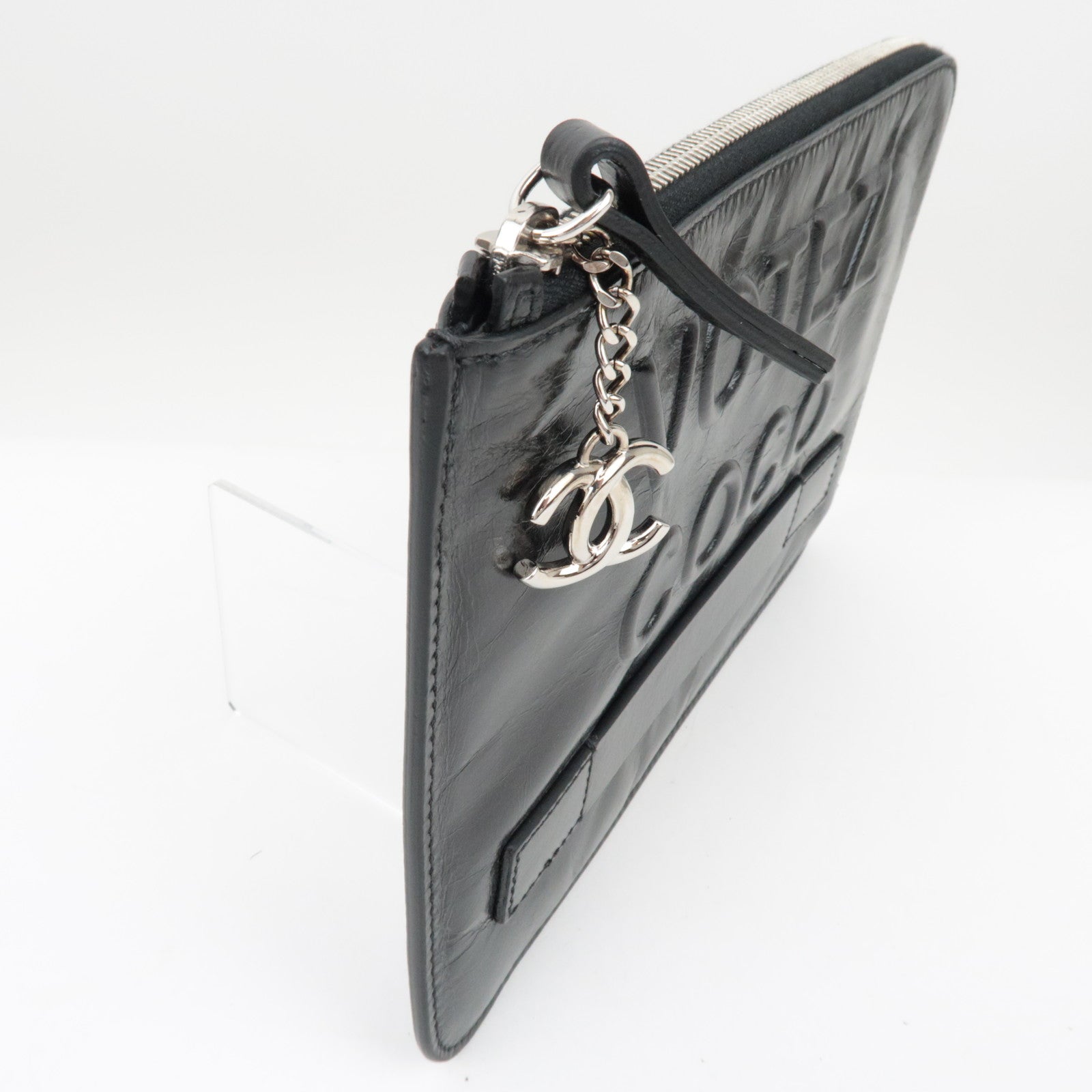 CHANEL VOTEZ COCO Clutch Bag Vintage Kalfsleer Zilver HDW *Stofzak, G-kaart 