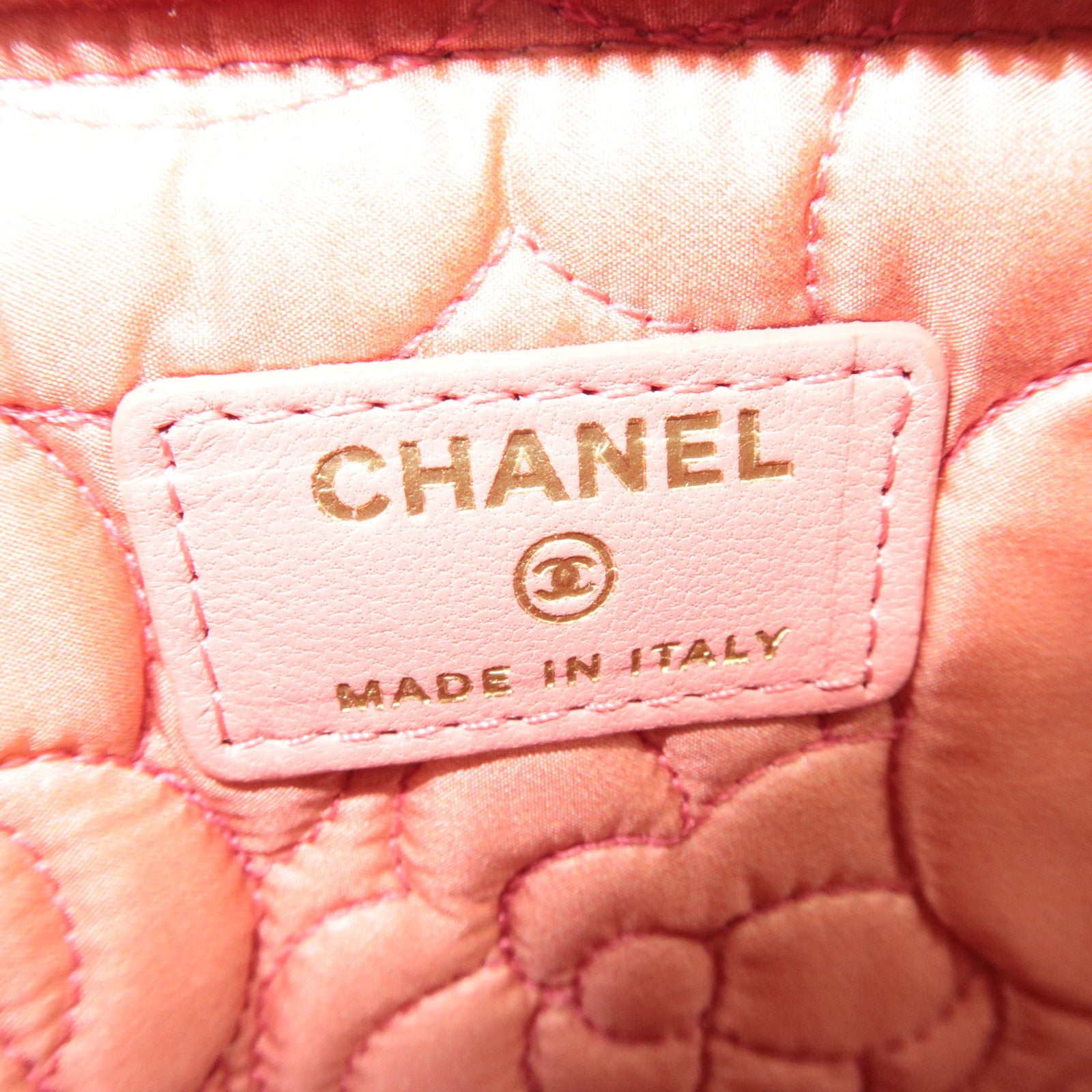 CHANEL Camelia Lambskin Clutch bag Pouch Gold HDW Pink *Guarantee Card