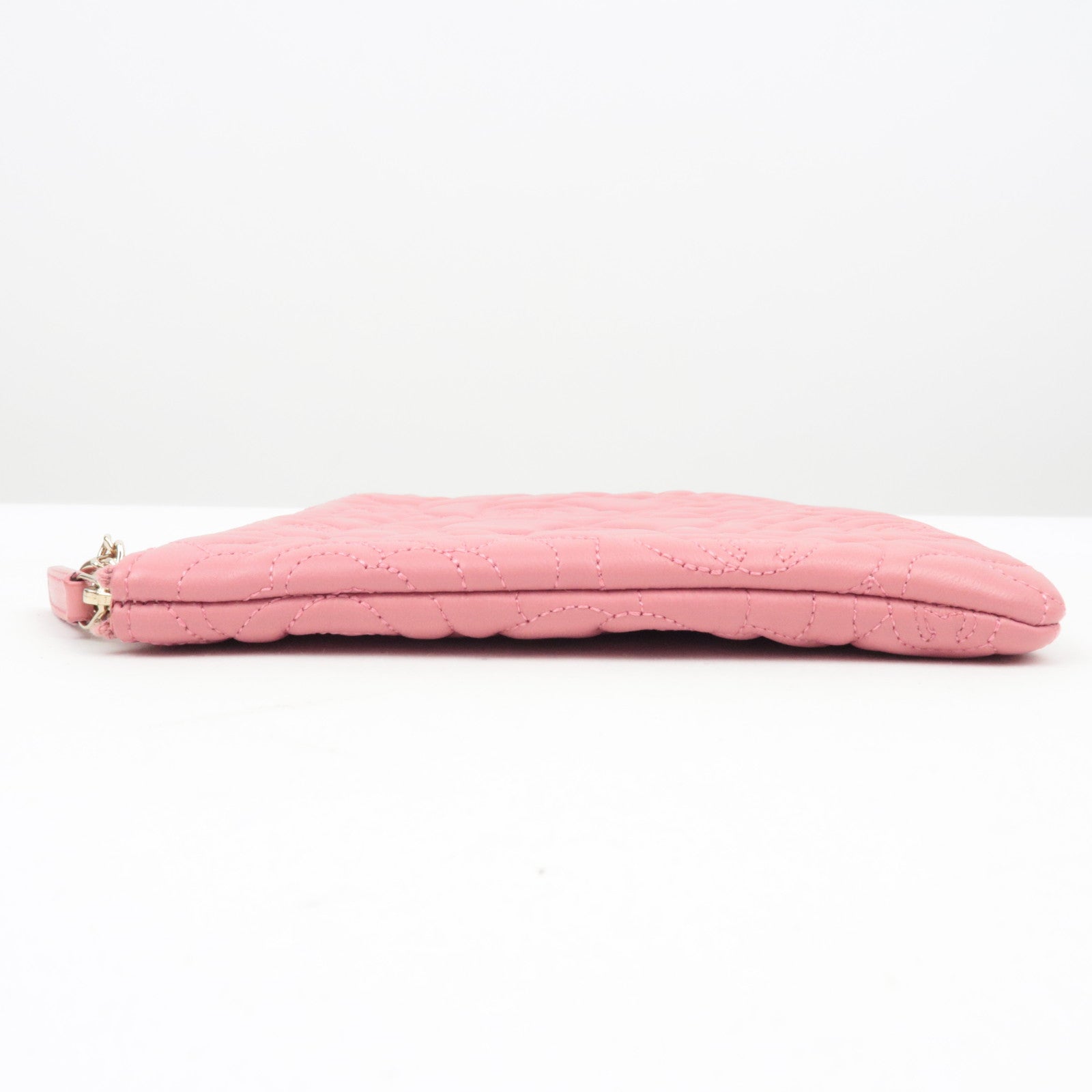 CHANEL Camelia Lambskin Clutch bag Pouch Gold HDW Pink *Guarantee Card