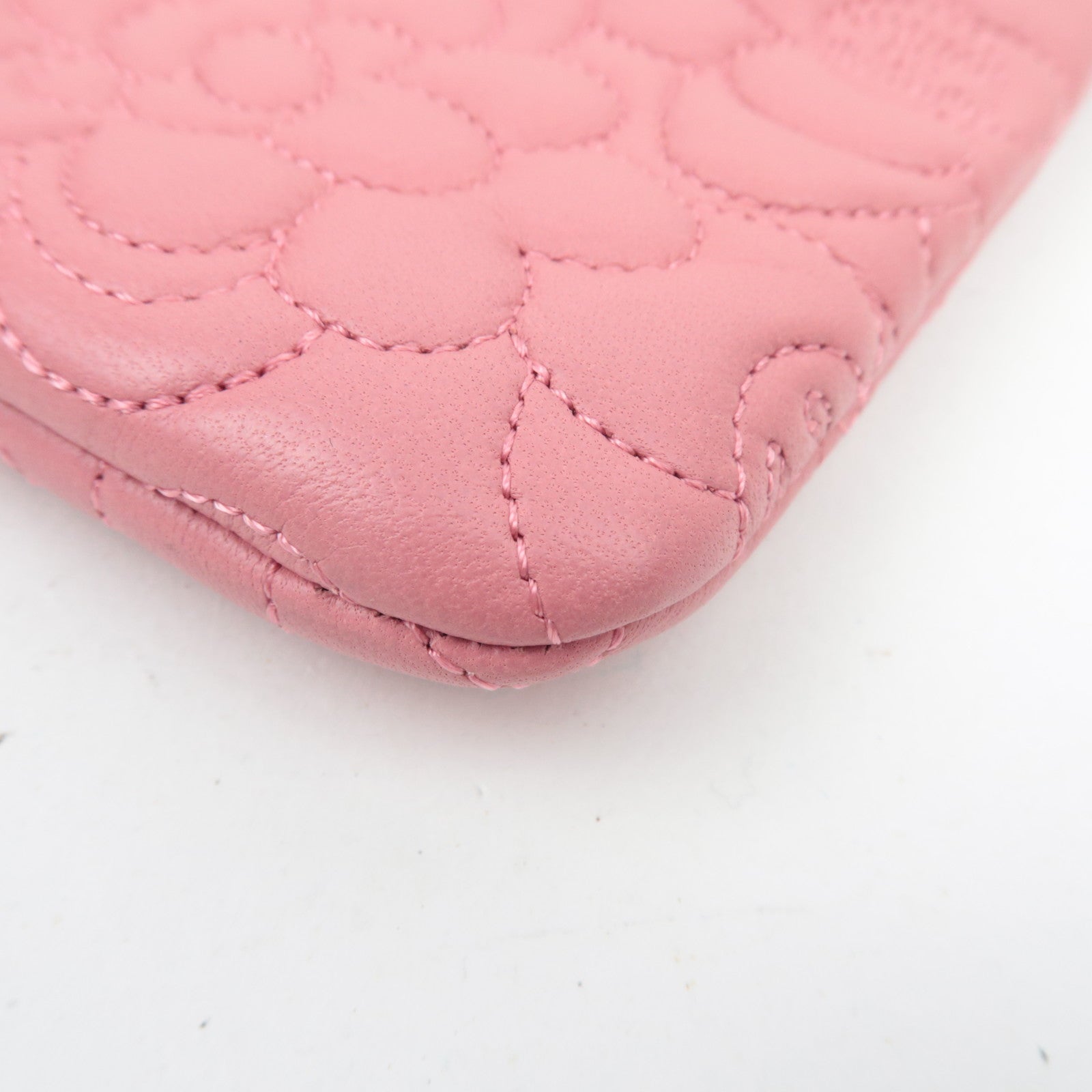 CHANEL Camelia Lambskin Clutch bag Pouch Gold HDW Pink *Guarantee Card