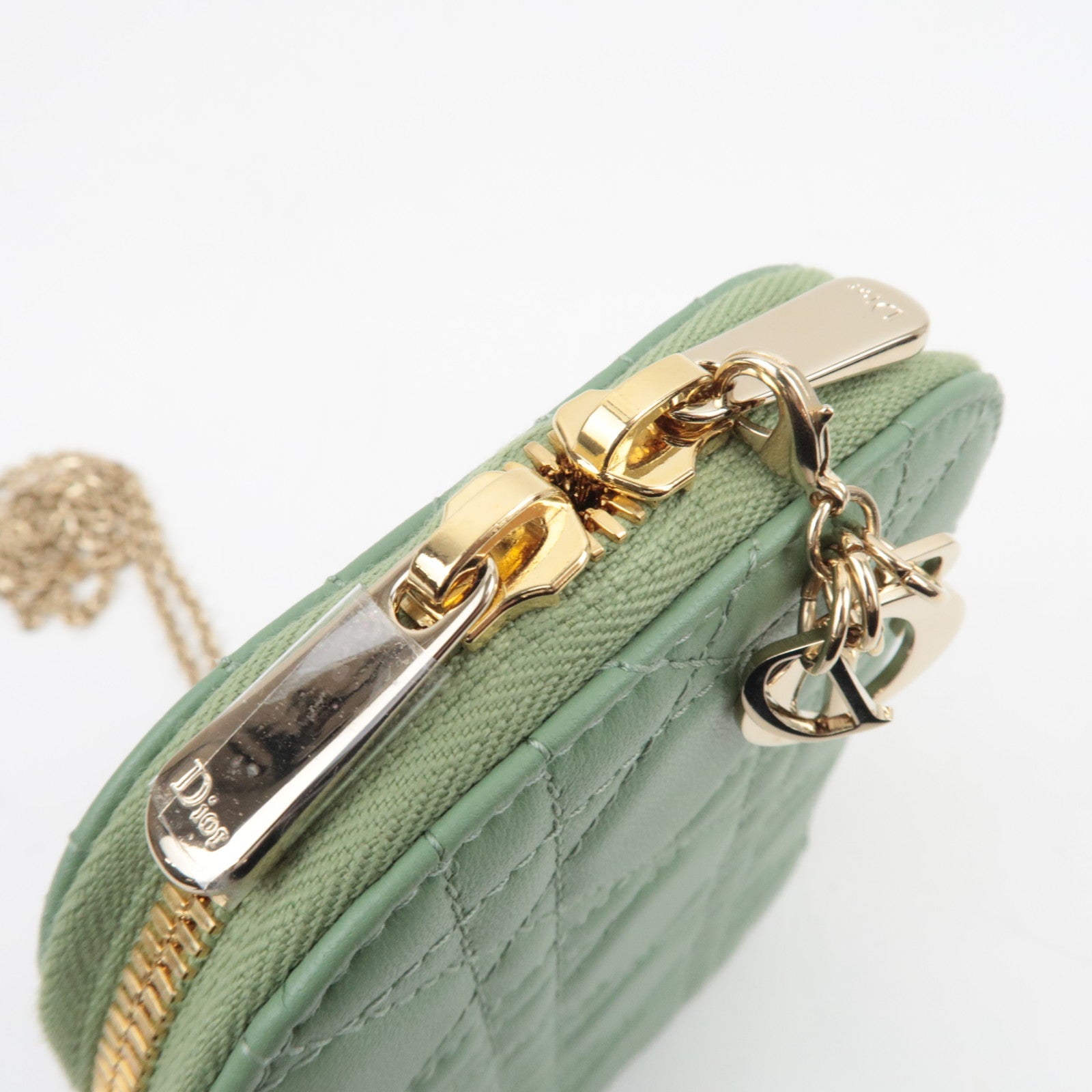 Christian Dior Cannage Lamsleren Telefoonhouder Schoudertas Groen *Stofzak, Riem, Kettingriem, Bedel 