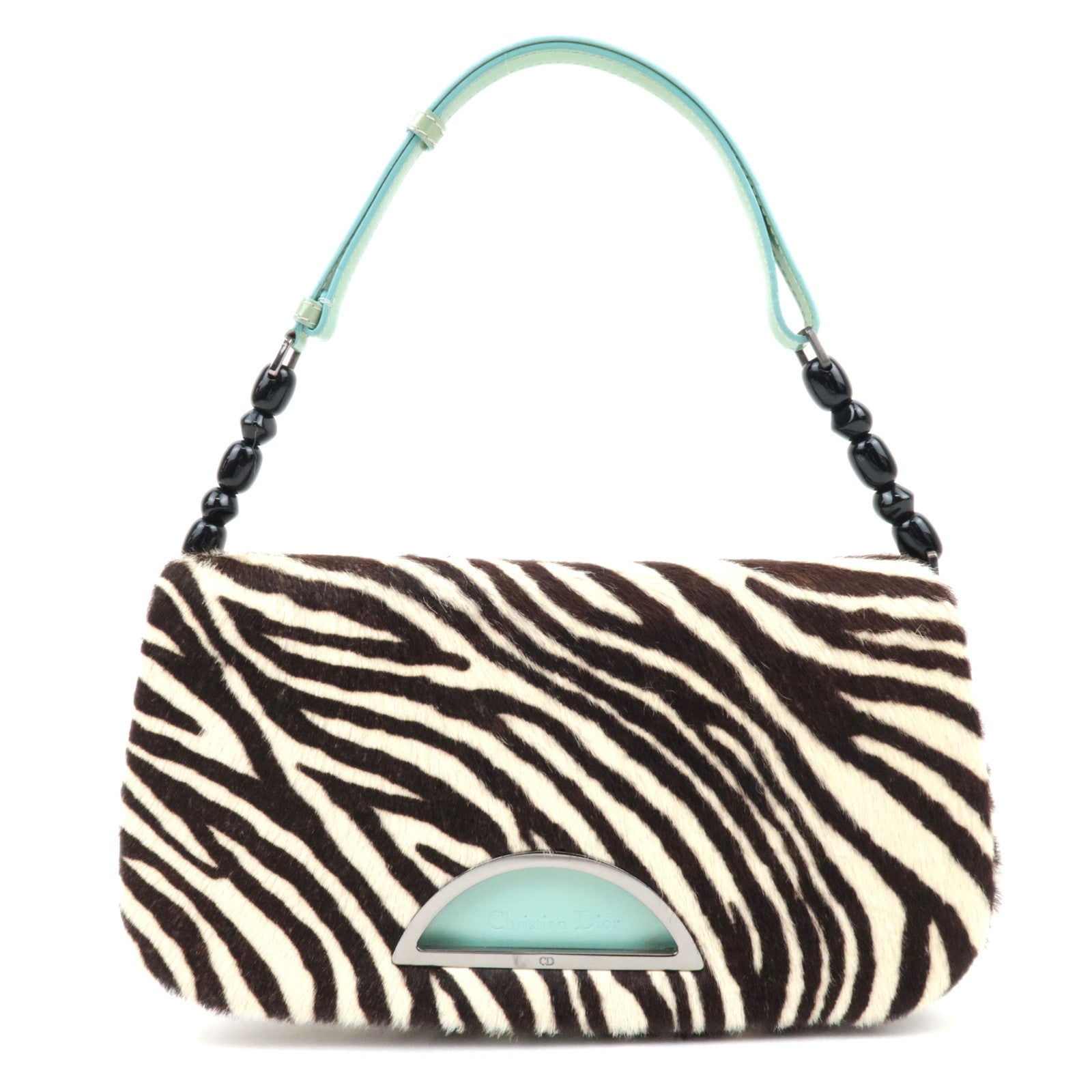 Christian Dior Pony Hair Patent Leather Malice Pearl Zeebra Print Hand Bag *Dust bag