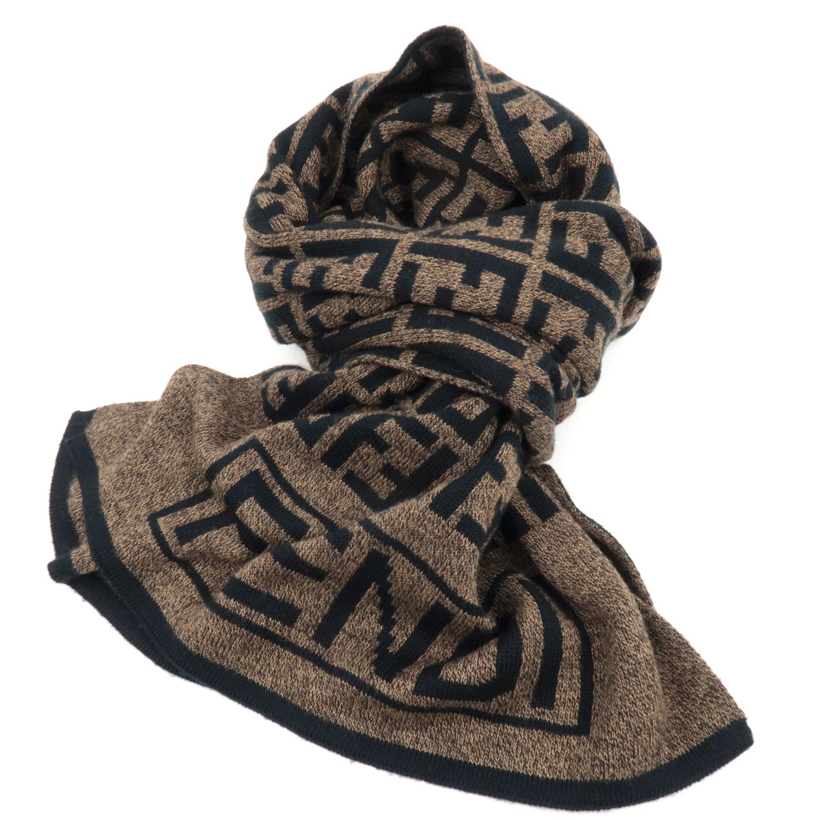 FENDI Zucca Wollen Sjaal Bruin Zwart 