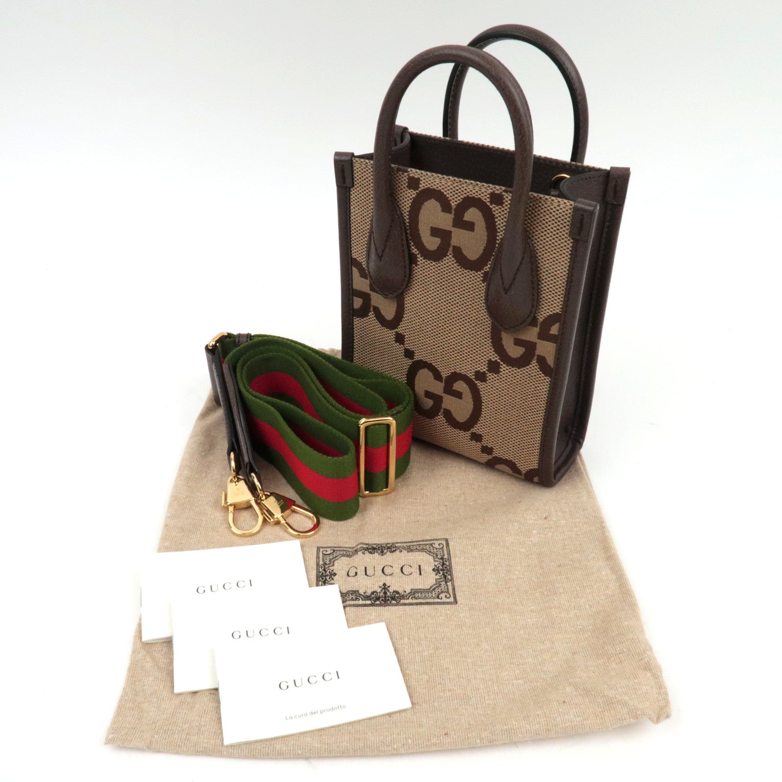 GUCCI Jumbo GG Canvas Leather 2WAY Handtas Beige Bruin 699406 *Stofzak, Riem 