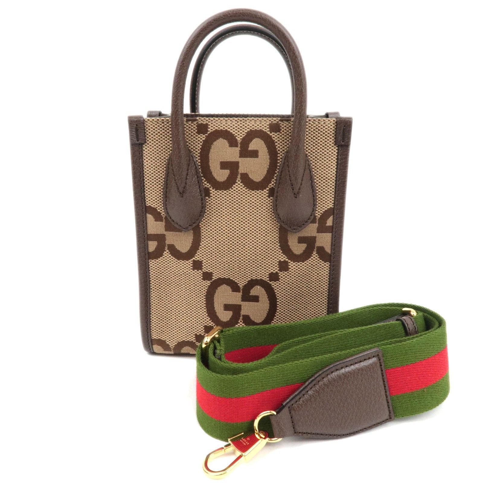 GUCCI Jumbo GG Canvas Leather 2WAY Hand Bag Beige Brown 699406 *Dust Bag, Strap