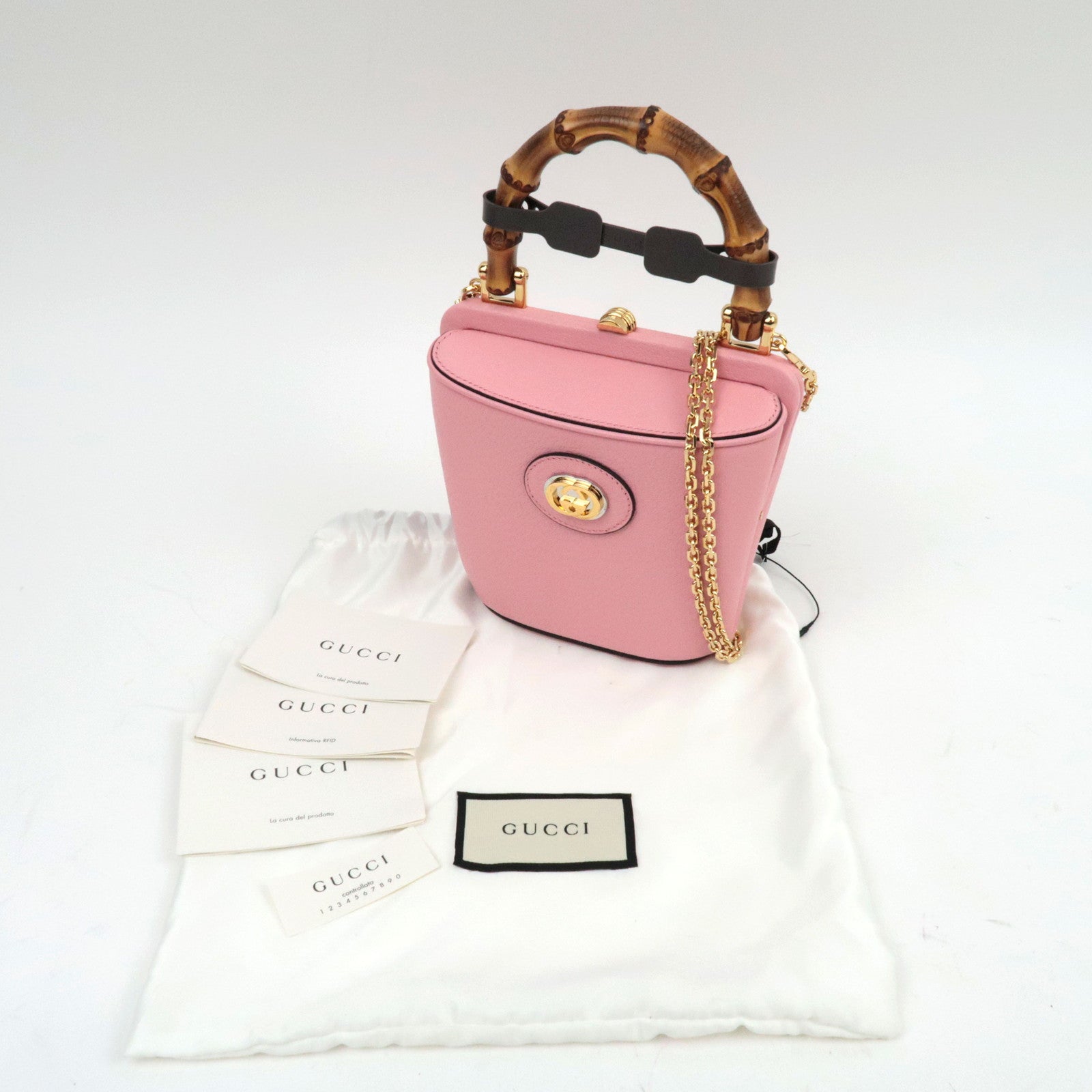 GUCCI Bamboo Mini Bucket 2WAY Bag Roze 616436 000926 *Stofzak, Riem 