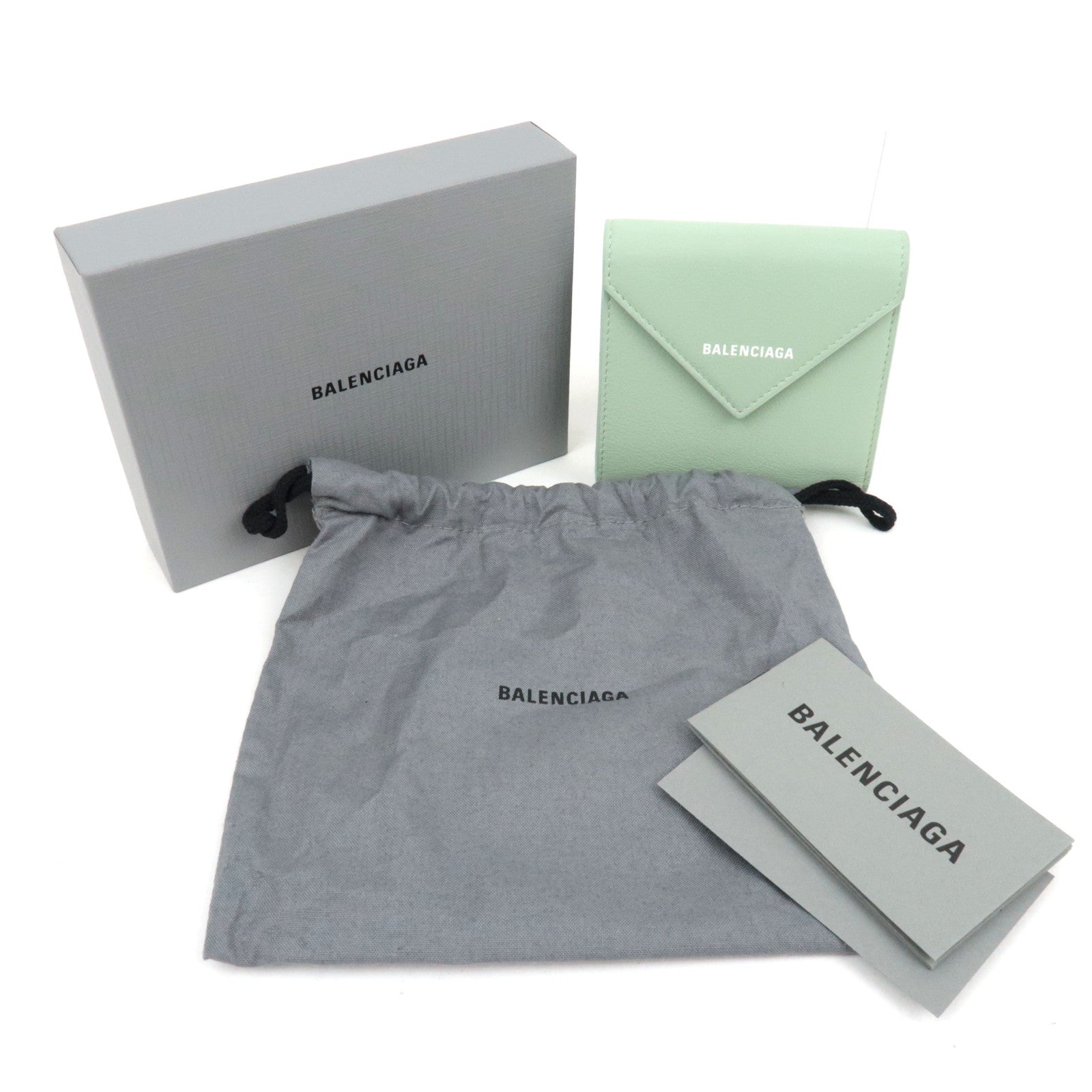 BALENCIAGA Paper Wallet Tri fold Wallet Light Green 637450 *Box, Dust Bag