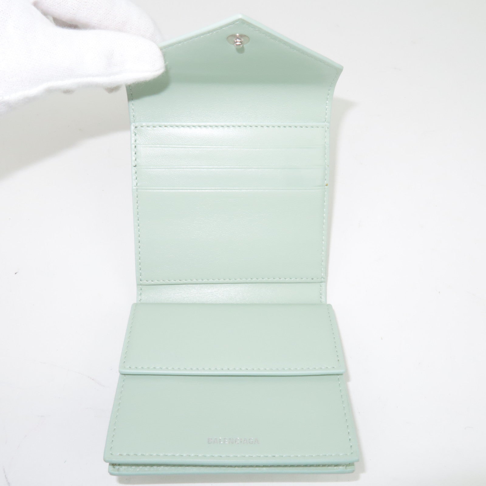 BALENCIAGA Paper Wallet Tri fold Wallet Light Green 637450 *Box, Dust Bag