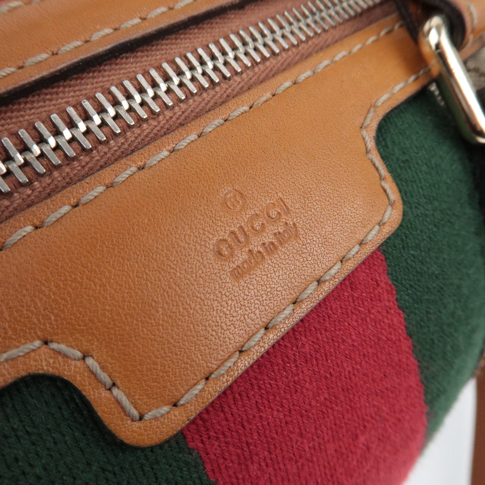 GUCCI Sherry GG canvas leren 2WAY Boston tas beige bruin 247205 *band 