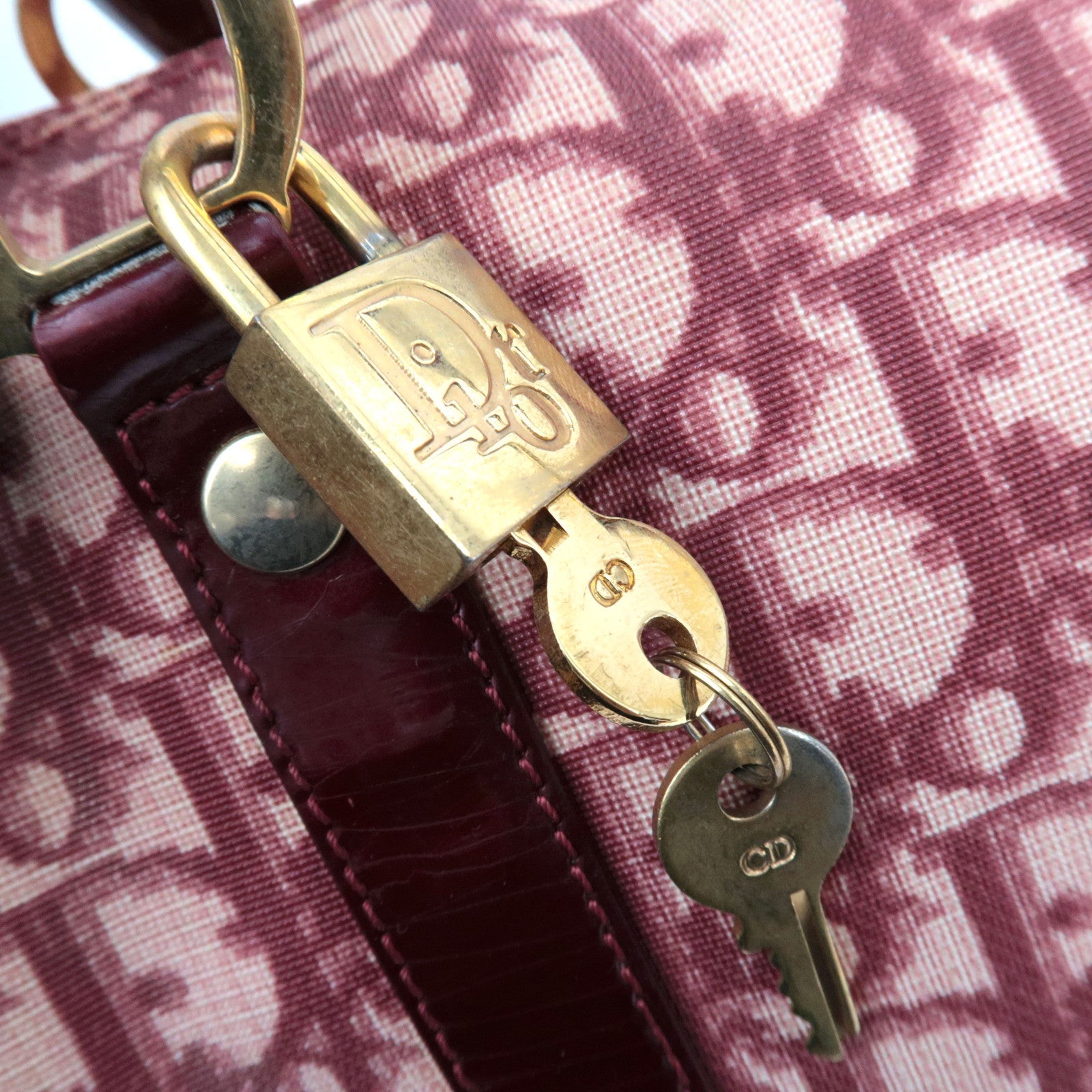 Christian Dior Trotter PVC Patent Leather Boston Bag Bordeaux *Key lock