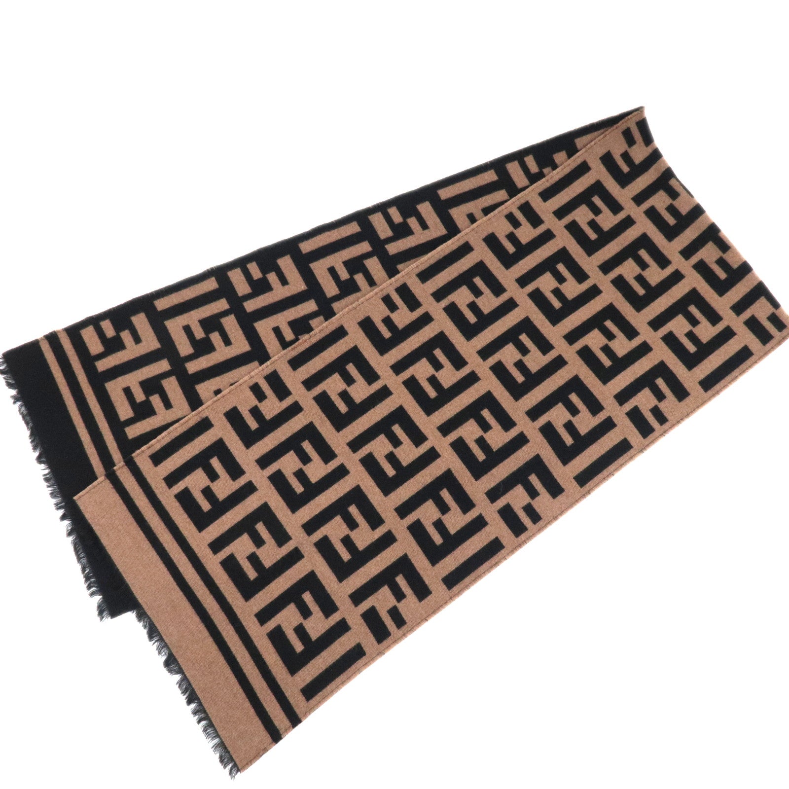 FENDI Zucca Wool Scarf Brown Black FXS424 *Dust bag