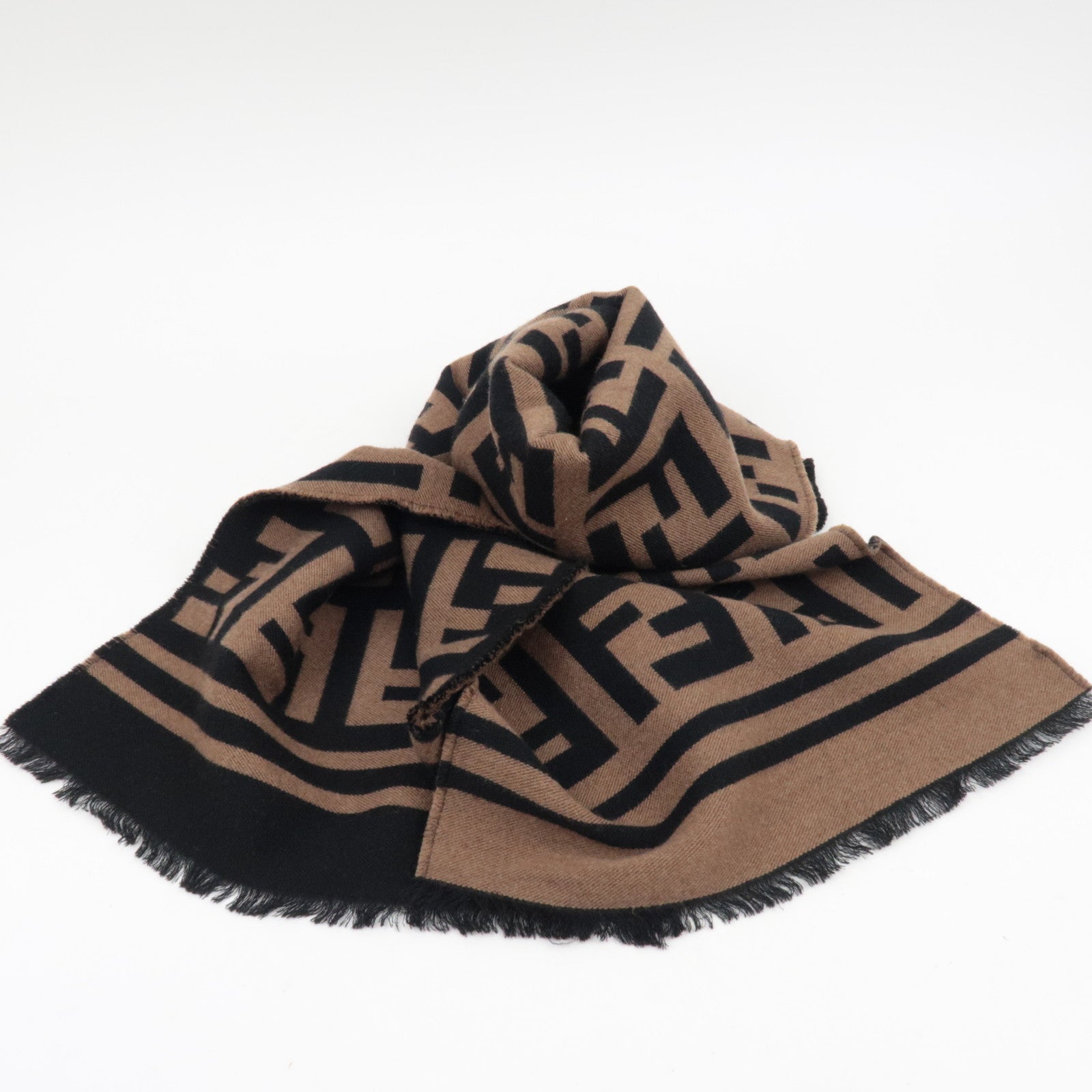 FENDI Zucca Wool Scarf Brown Black FXS424 *Dust bag