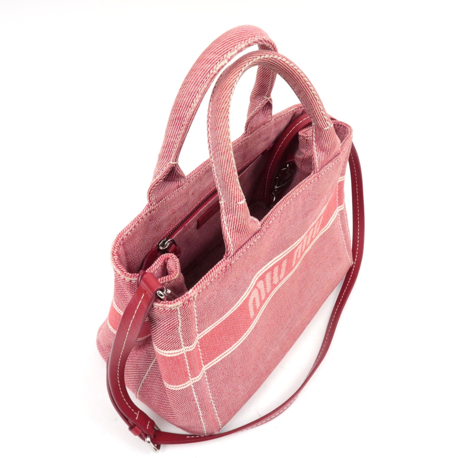 MIU MIU Denim 2WAY Tote Bag Rood 5BA219 *Band 