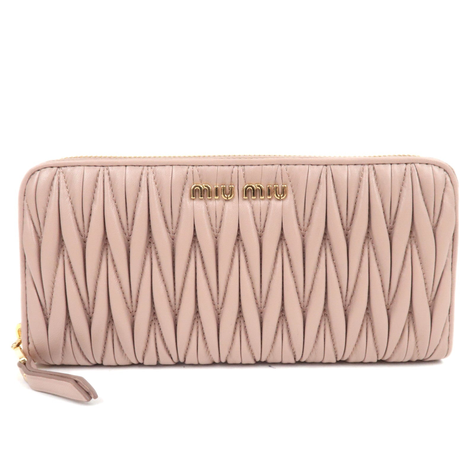 MIU MIU Matelasse leren ronde portemonnee met rits en lange sluiting Cameo (beige) 5ML506 *Doos, G-kaart 