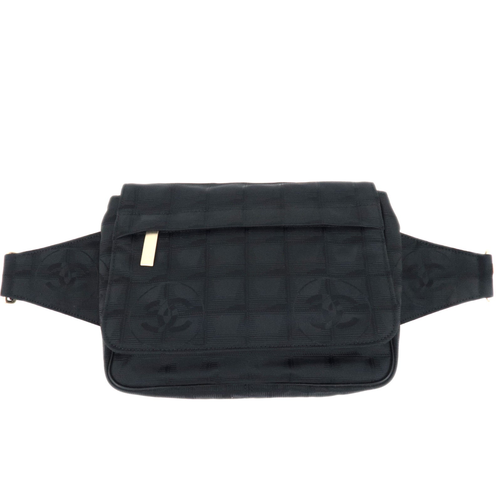 CHANEL New Travel Line Nylon Jacquard Waist Bag Black *G Card