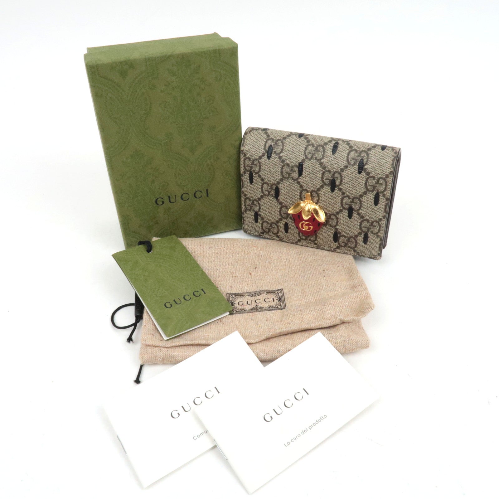 GUCCI GG Supreme Strawberry Compact Wallet Beige 726247 *Doos, Stofzak 