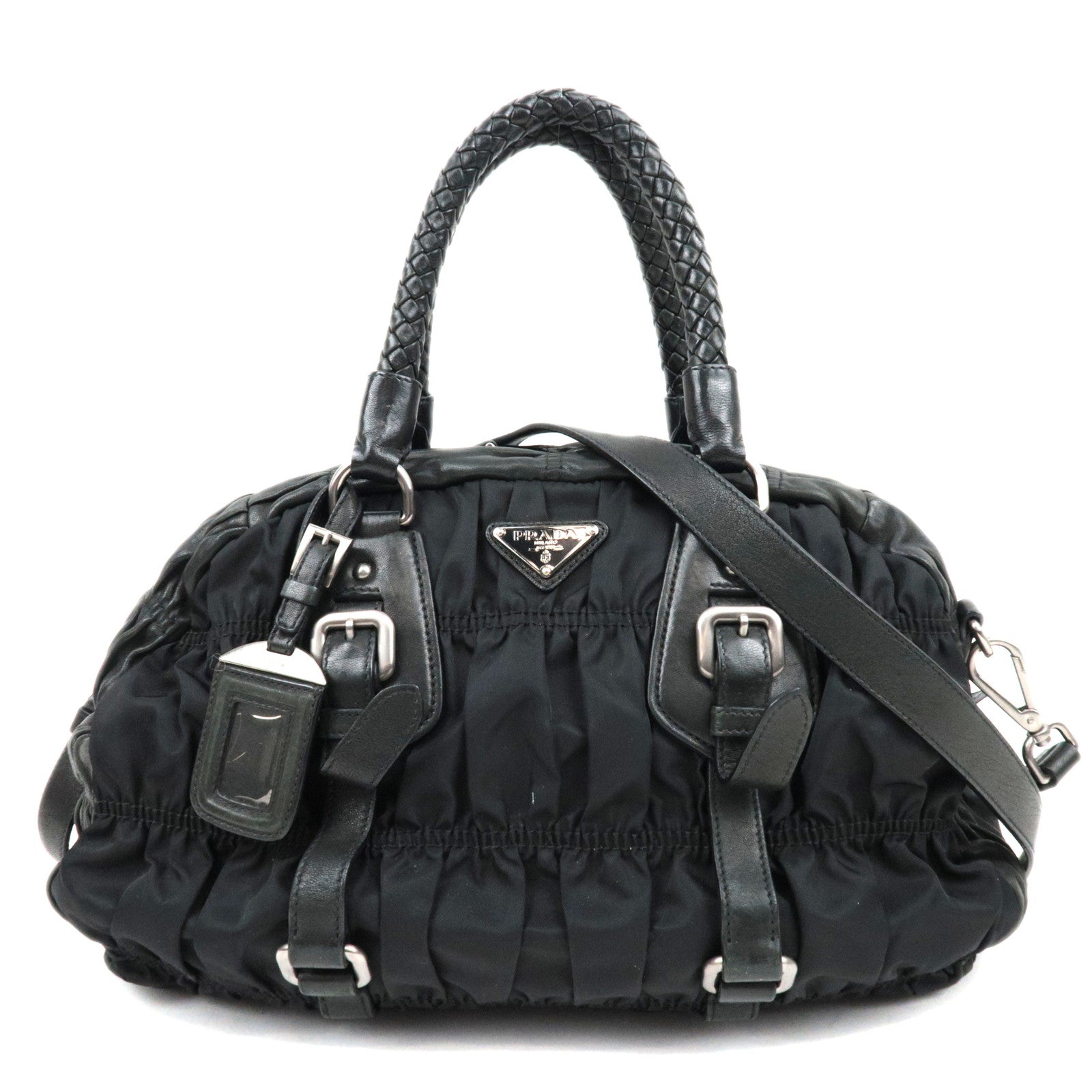 PRADA Nylon Gathered 2WAY Hand Bag Black BL0397 ※Dust Bag, Strap, G card, Name tag