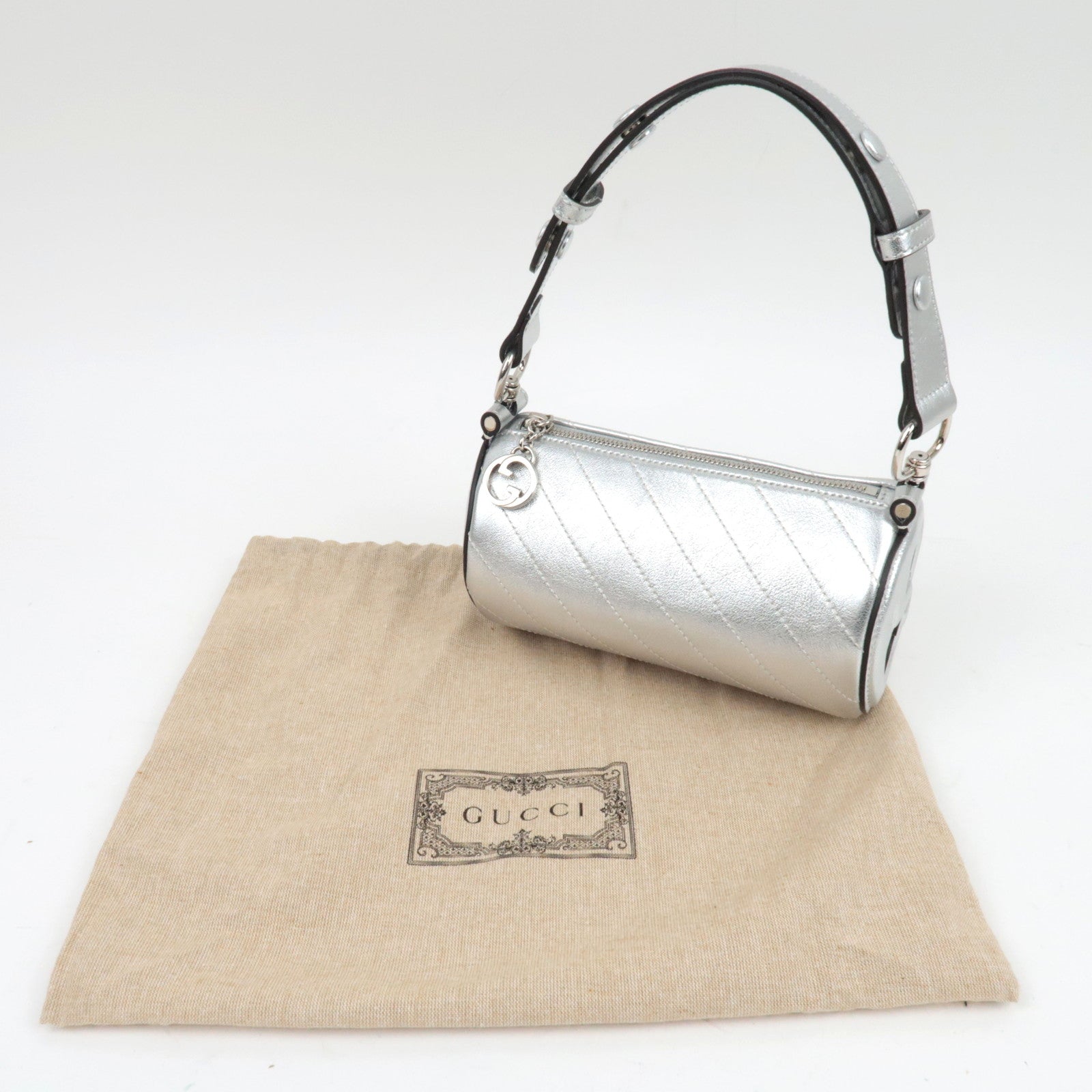 GUCCI Blondie Leather Shoulder Bag SIlver 760170 *Dust Bag