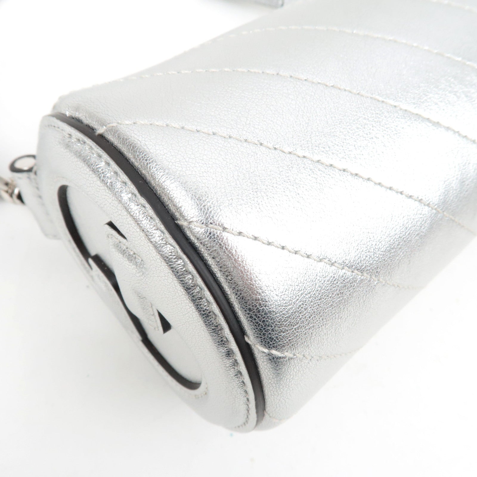 GUCCI Blondie Leather Shoulder Bag SIlver 760170 *Dust Bag