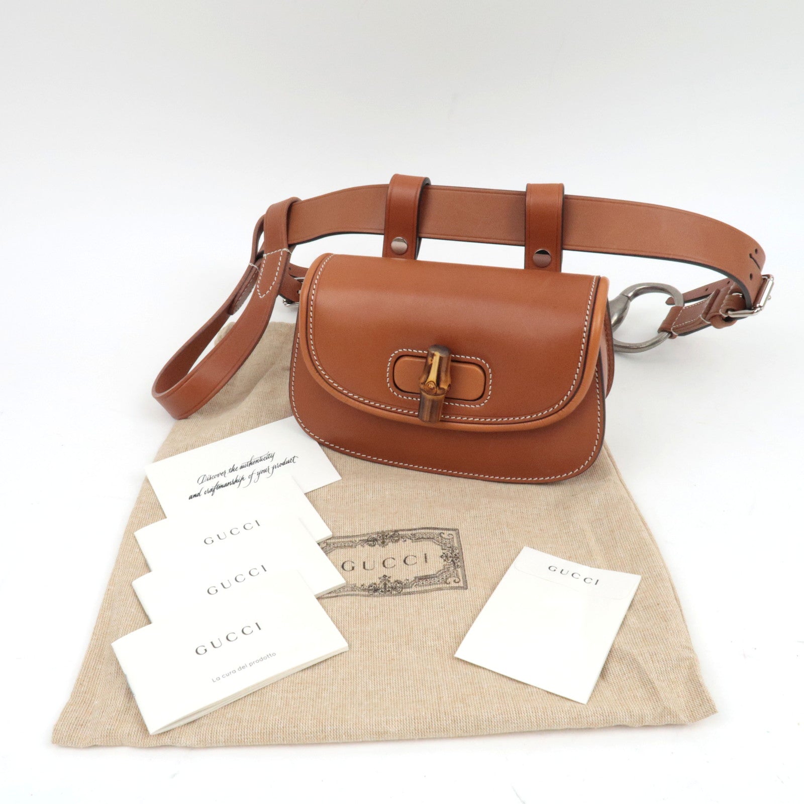 GUCCI Bamboo 1947 Leather 2WAY Mini Belt Bag Brown 681137 *Dust Bag