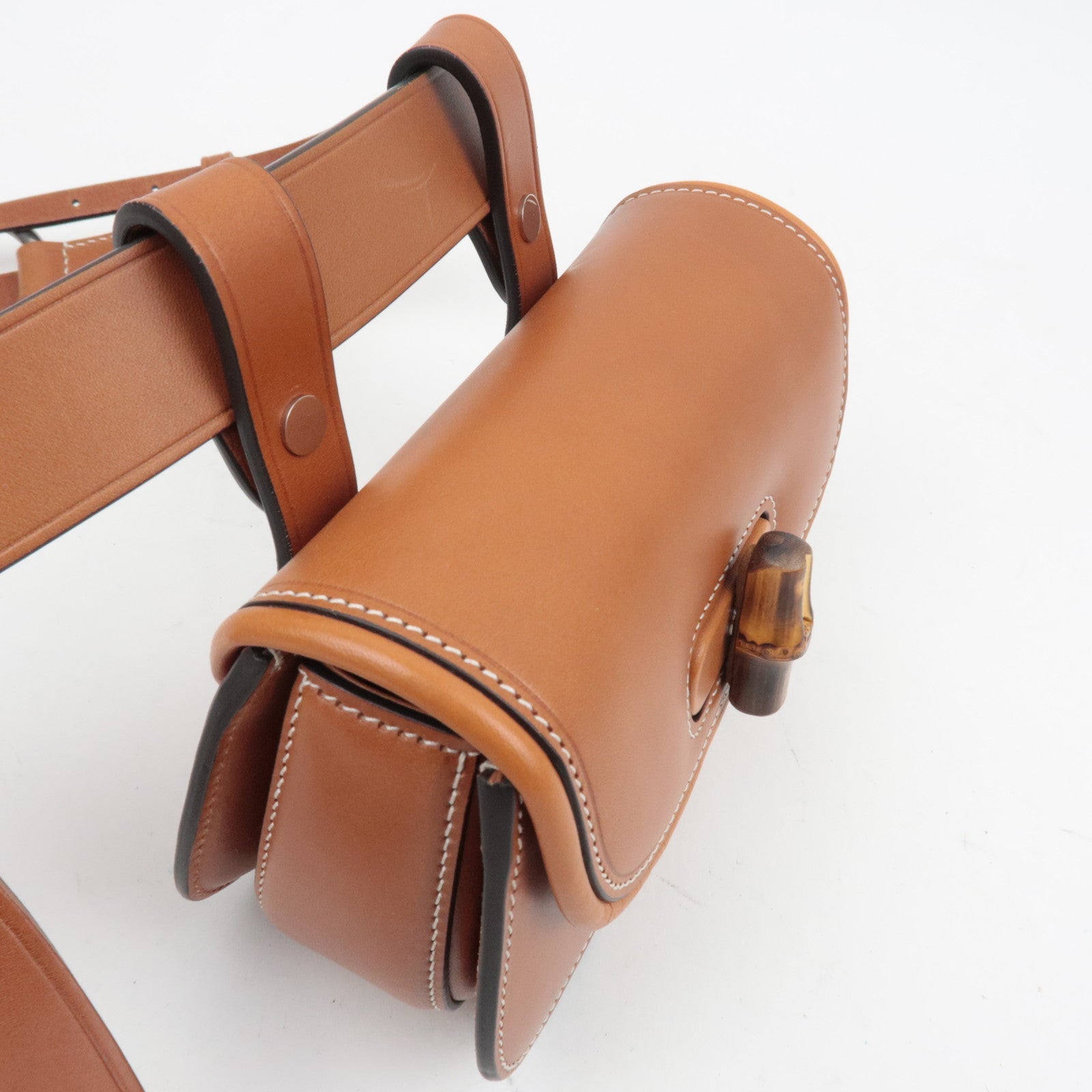 GUCCI Bamboo 1947 Leather 2WAY Mini Belt Bag Brown 681137 *Dust Bag