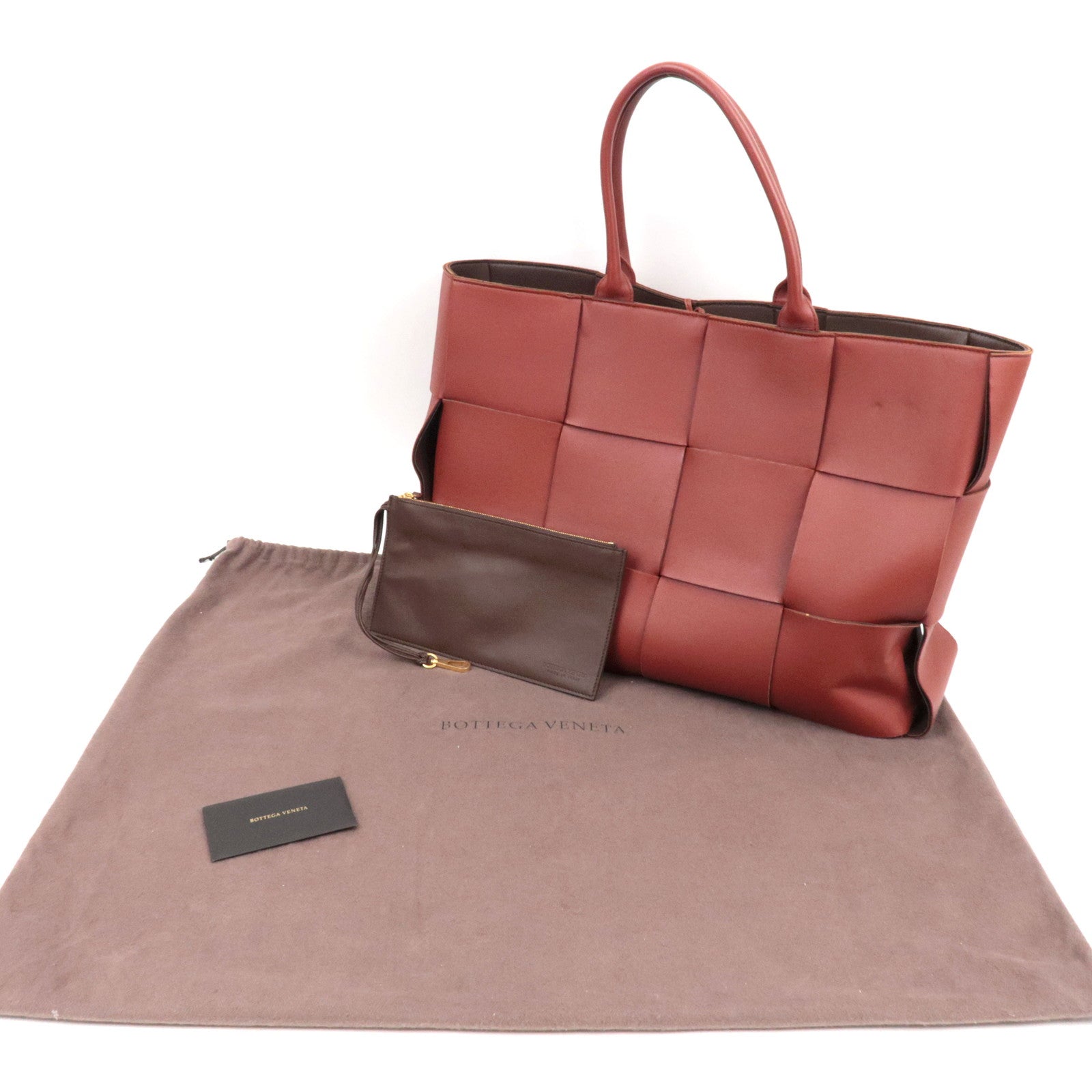 BOTTEGA VENETA Maxi Intrecciato Leather Large  Arco Tote Bag Brown *Dust Bag, Pouch