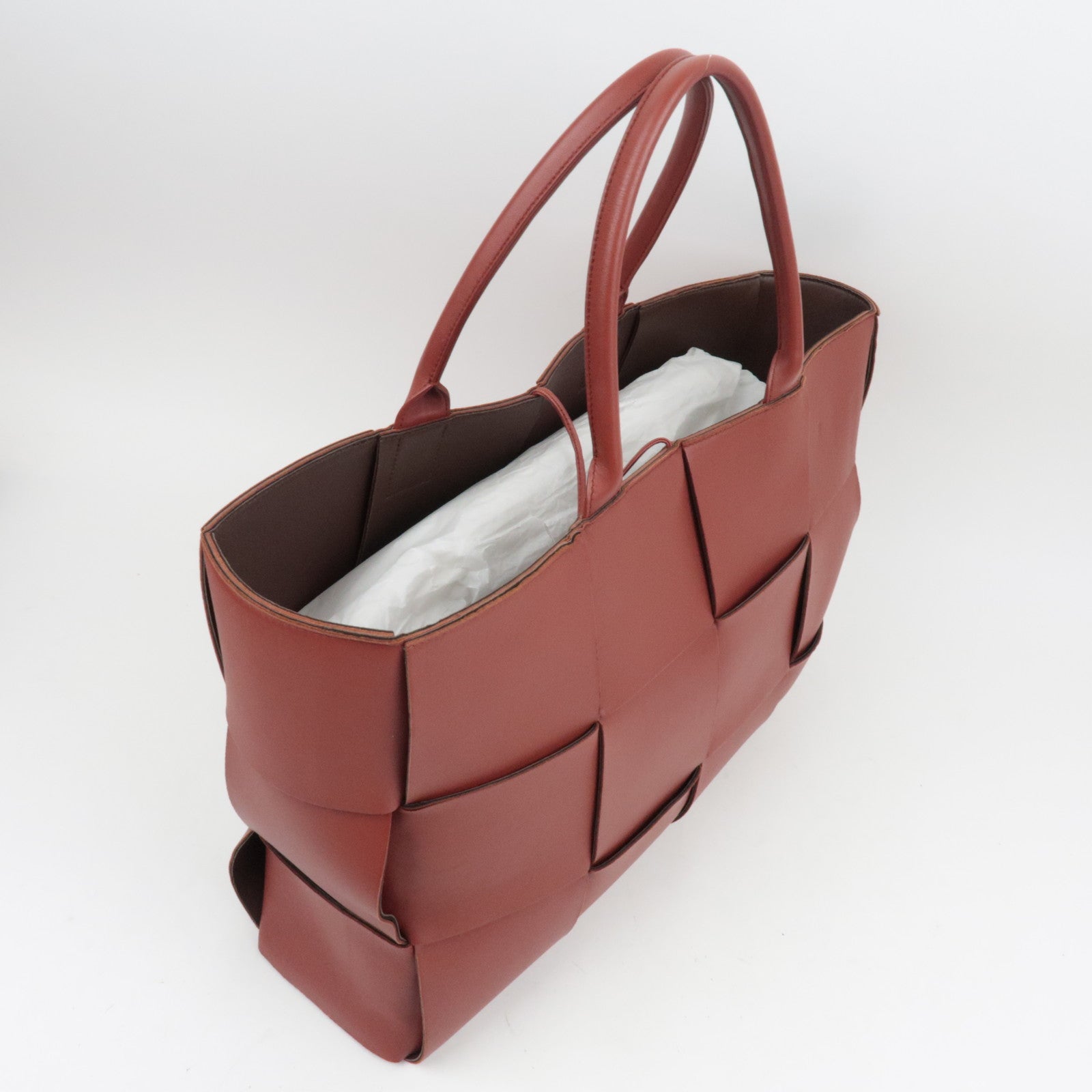 BOTTEGA VENETA Maxi Intrecciato Leather Large  Arco Tote Bag Brown *Dust Bag, Pouch