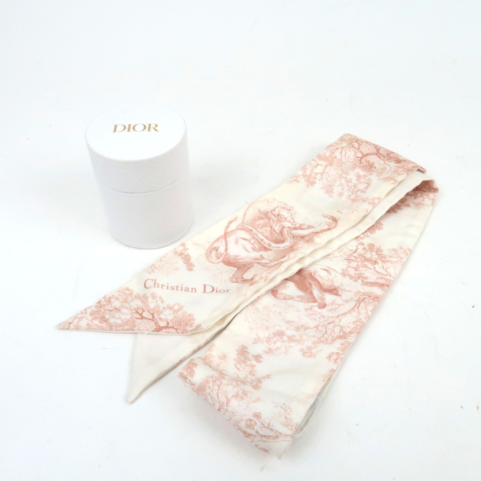 Christian Dior Twilly Scarf Silk 100% White Pink *Box