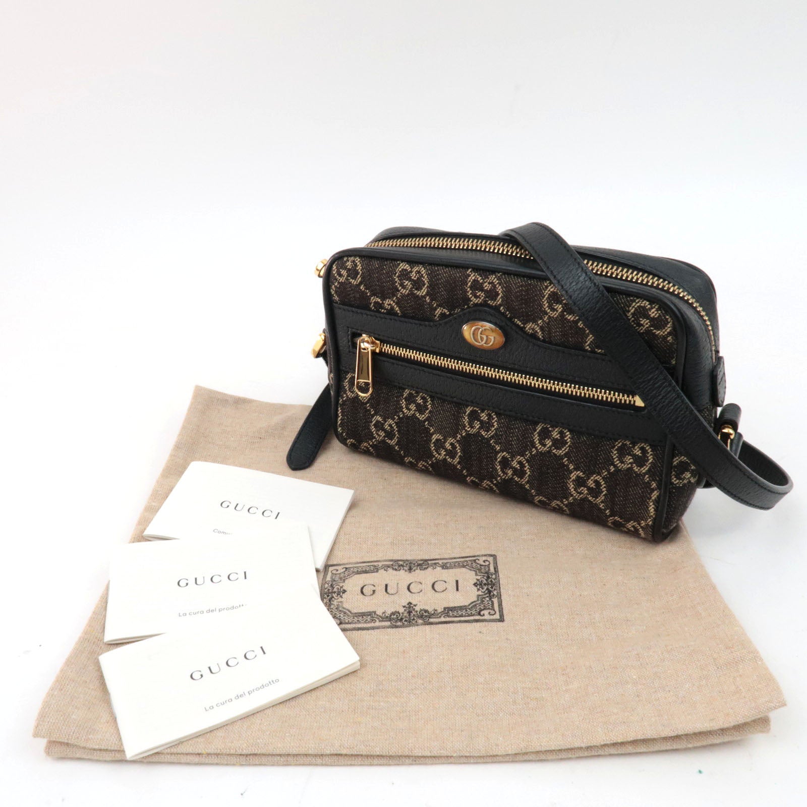 GUCCI Ophidia GG Jaguqard Denim Shoulder Bag Black 517350 *Dust Bag