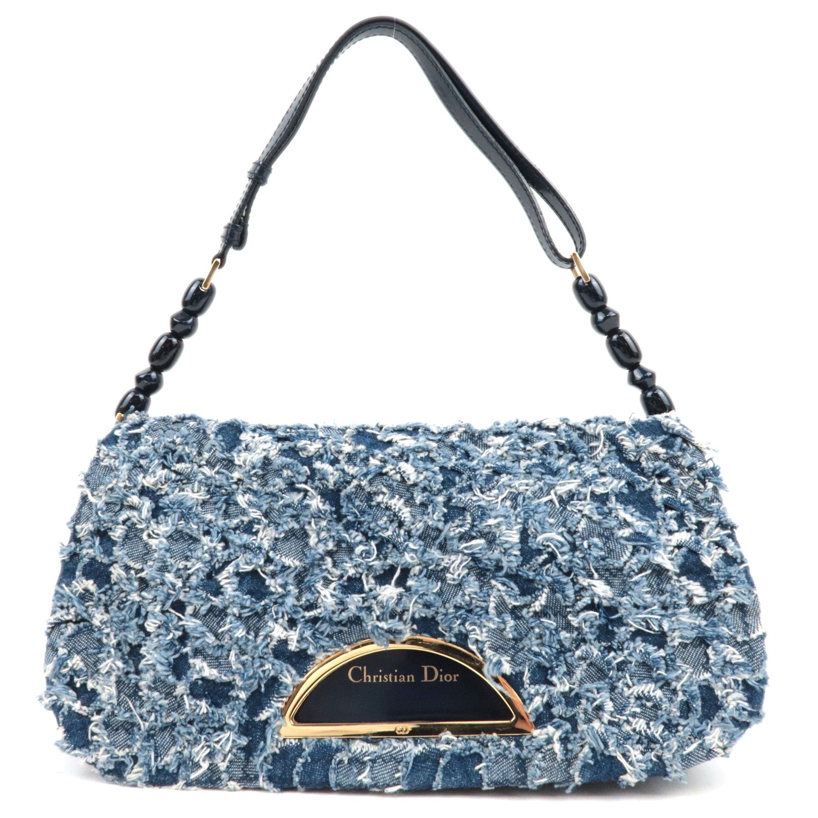 Christinan Dior Maris Pearl Denim One Shoulder Bag Denim Blue70883