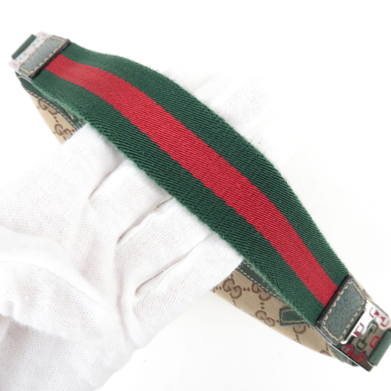 GUCCI Sherry GG Canvas leren schoudertas beige groen 145812 *Stofzak 