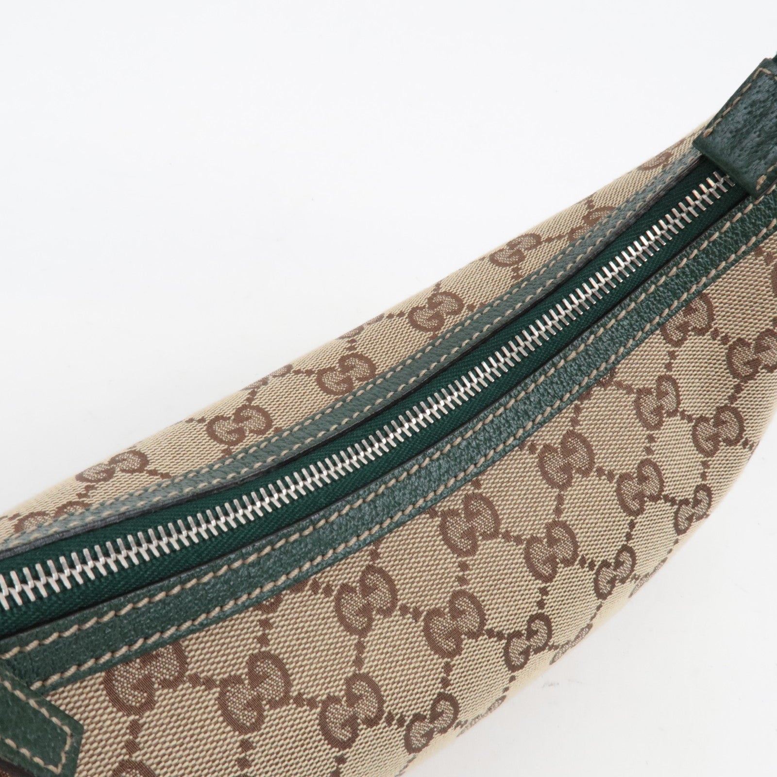 GUCCI Sherry GG Canvas leren schoudertas beige groen 145812 *Stofzak 