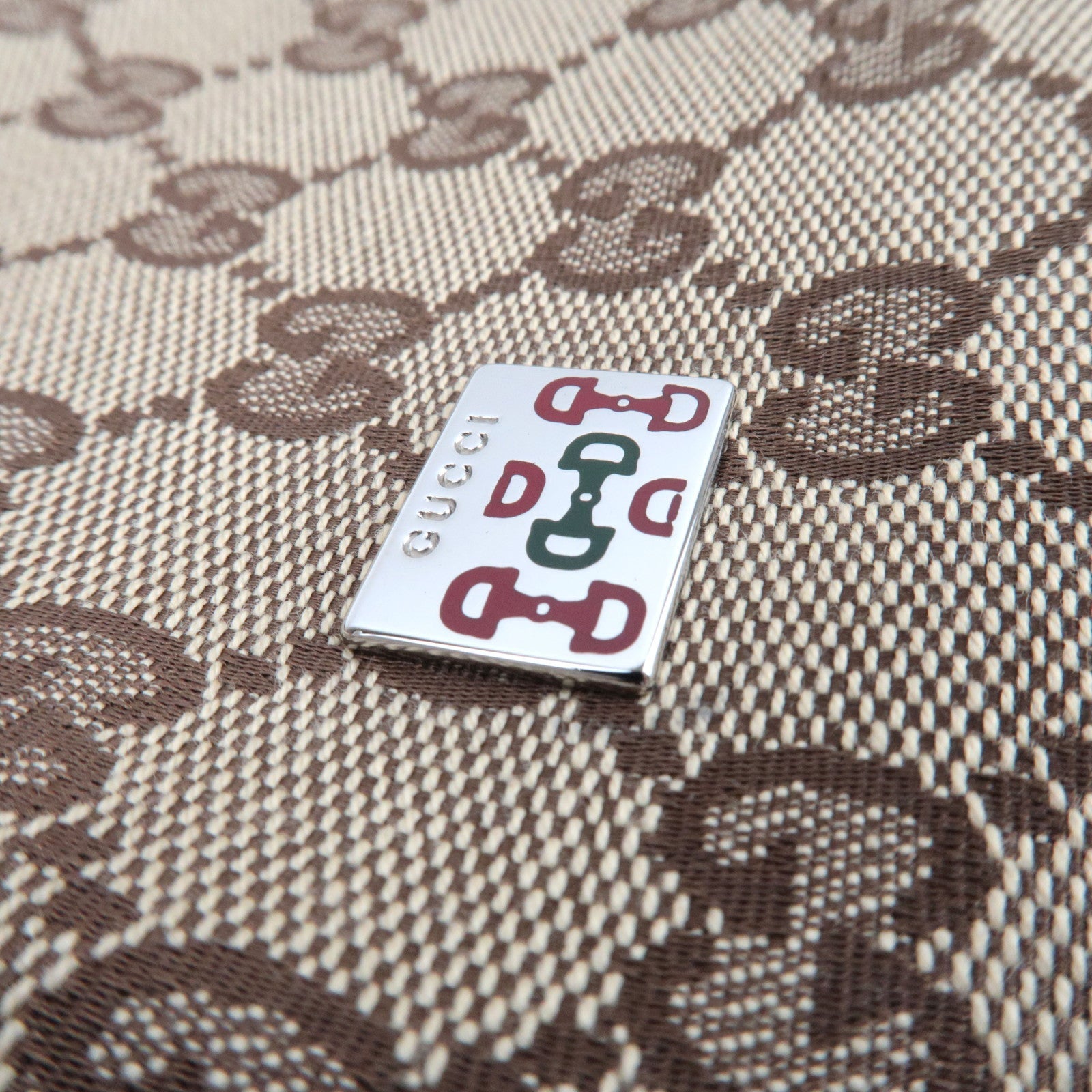 GUCCI Sherry GG Canvas leren schoudertas beige groen 145812 *Stofzak 