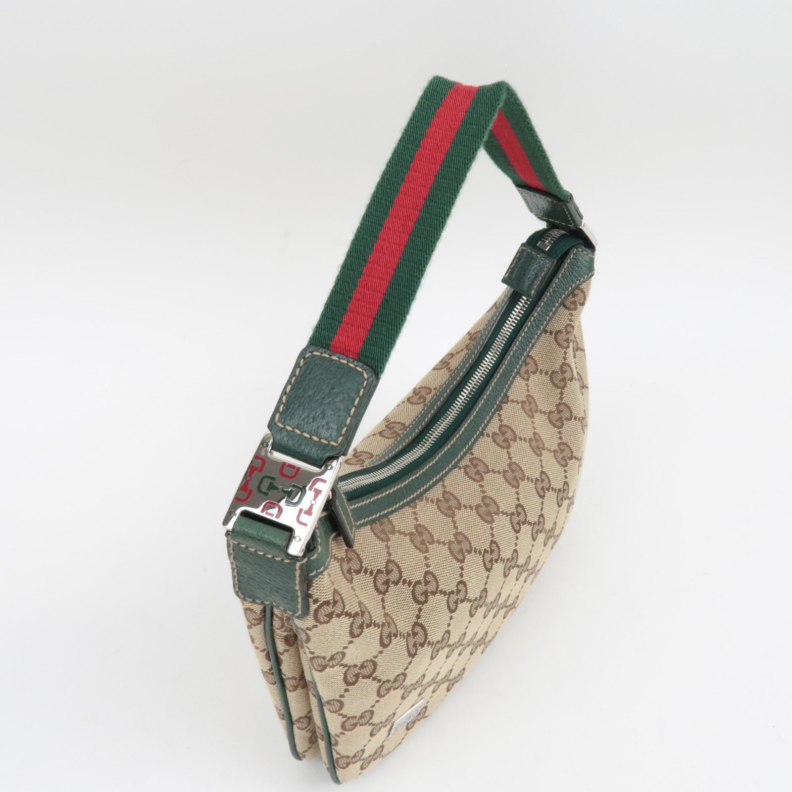 GUCCI Sherry GG Canvas leren schoudertas beige groen 145812 *Stofzak 