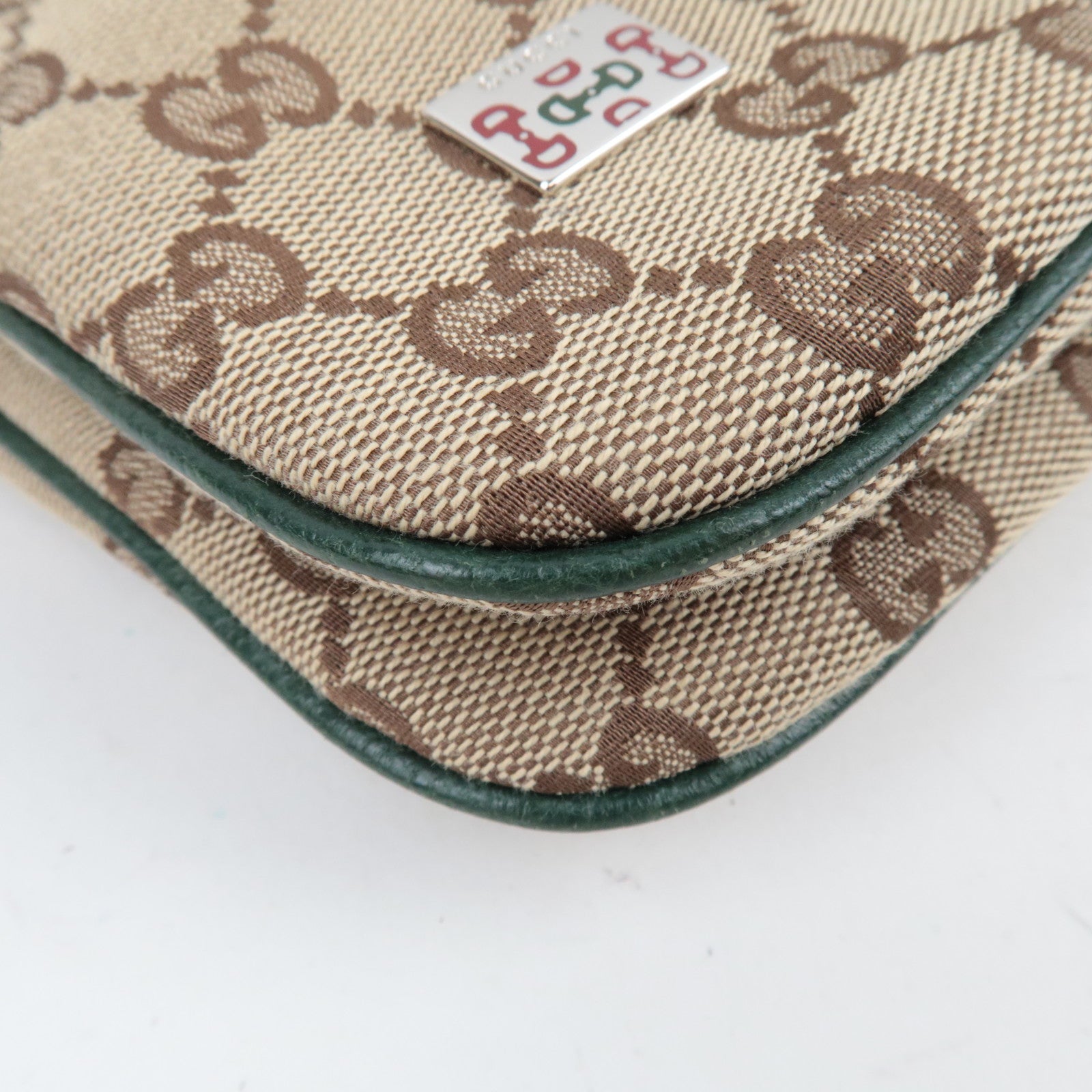 GUCCI Sherry GG Canvas leren schoudertas beige groen 145812 *Stofzak 