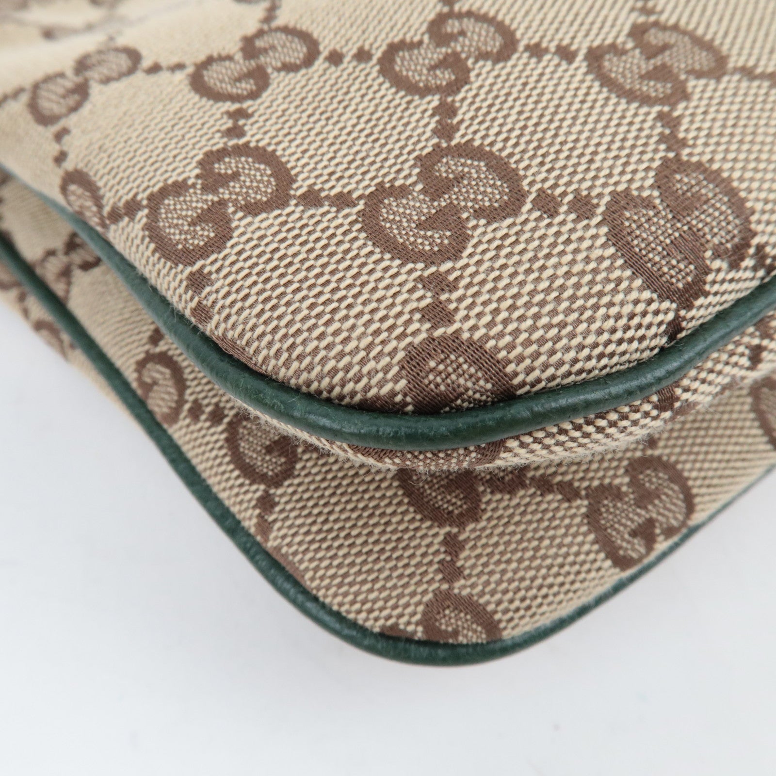 GUCCI Sherry GG Canvas leren schoudertas beige groen 145812 *Stofzak 