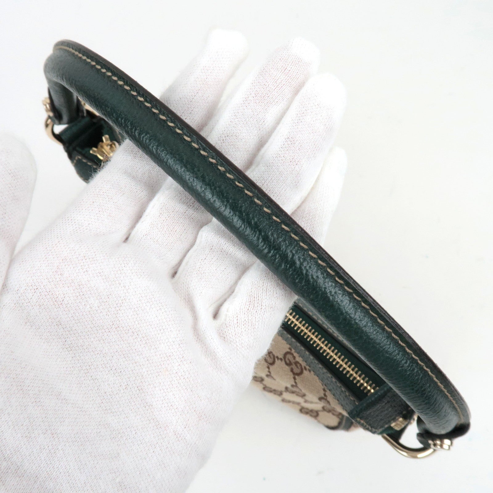 GUCCI GG Canvas leren schoudertas beige groen 146244 *Stofzak